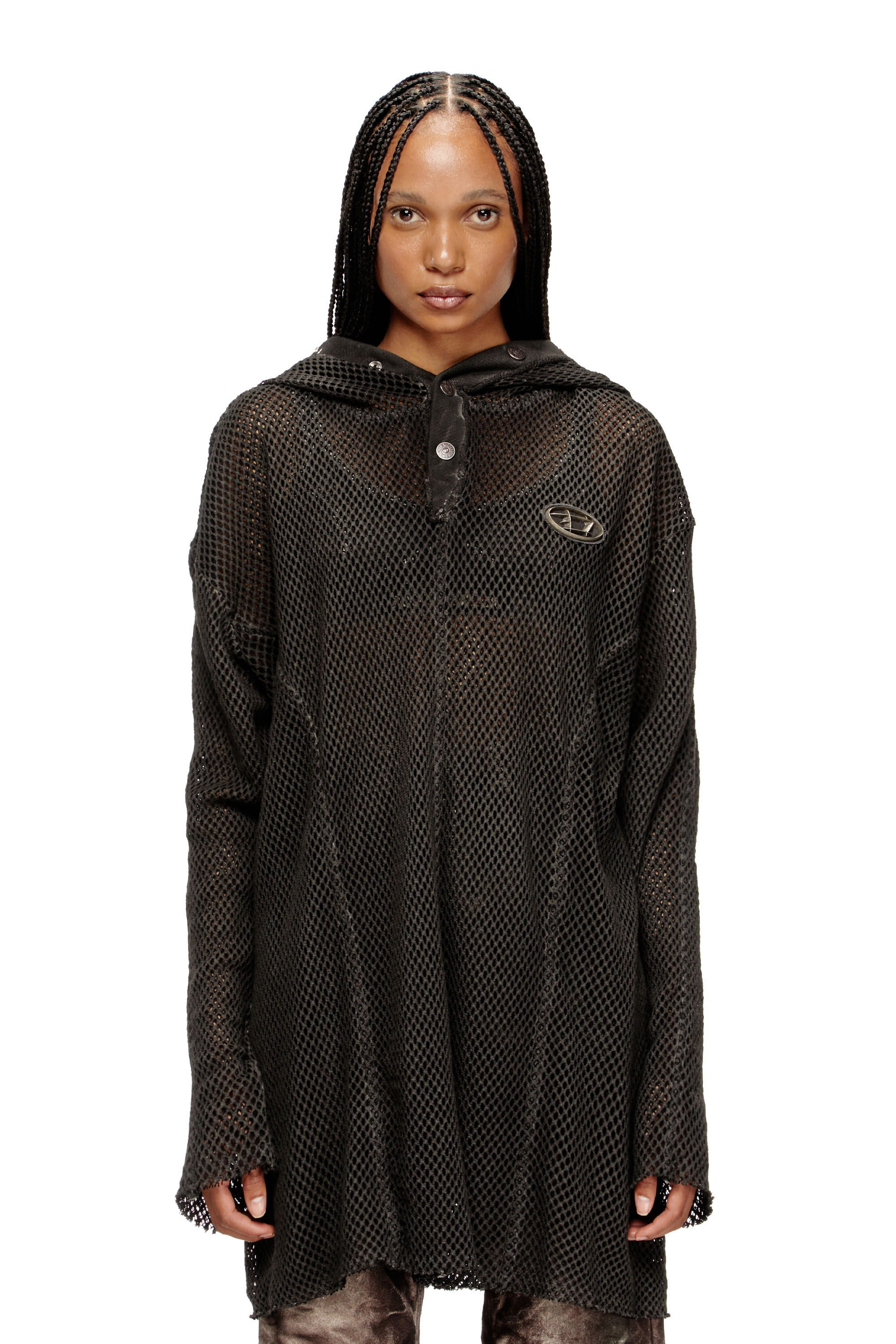 Diesel - S-THUG-FISHNET, Unisex's Fishnet hoodie with full-closure hood in Black - 1