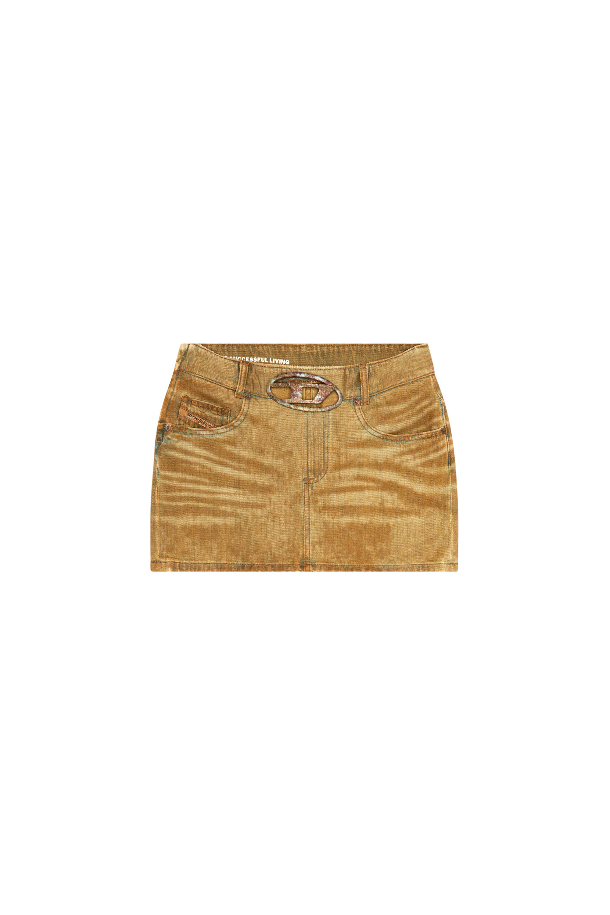 Diesel - DE-RON-FSF, Woman's Denim miniskirt with rust-effect logo in Light Brown - 5