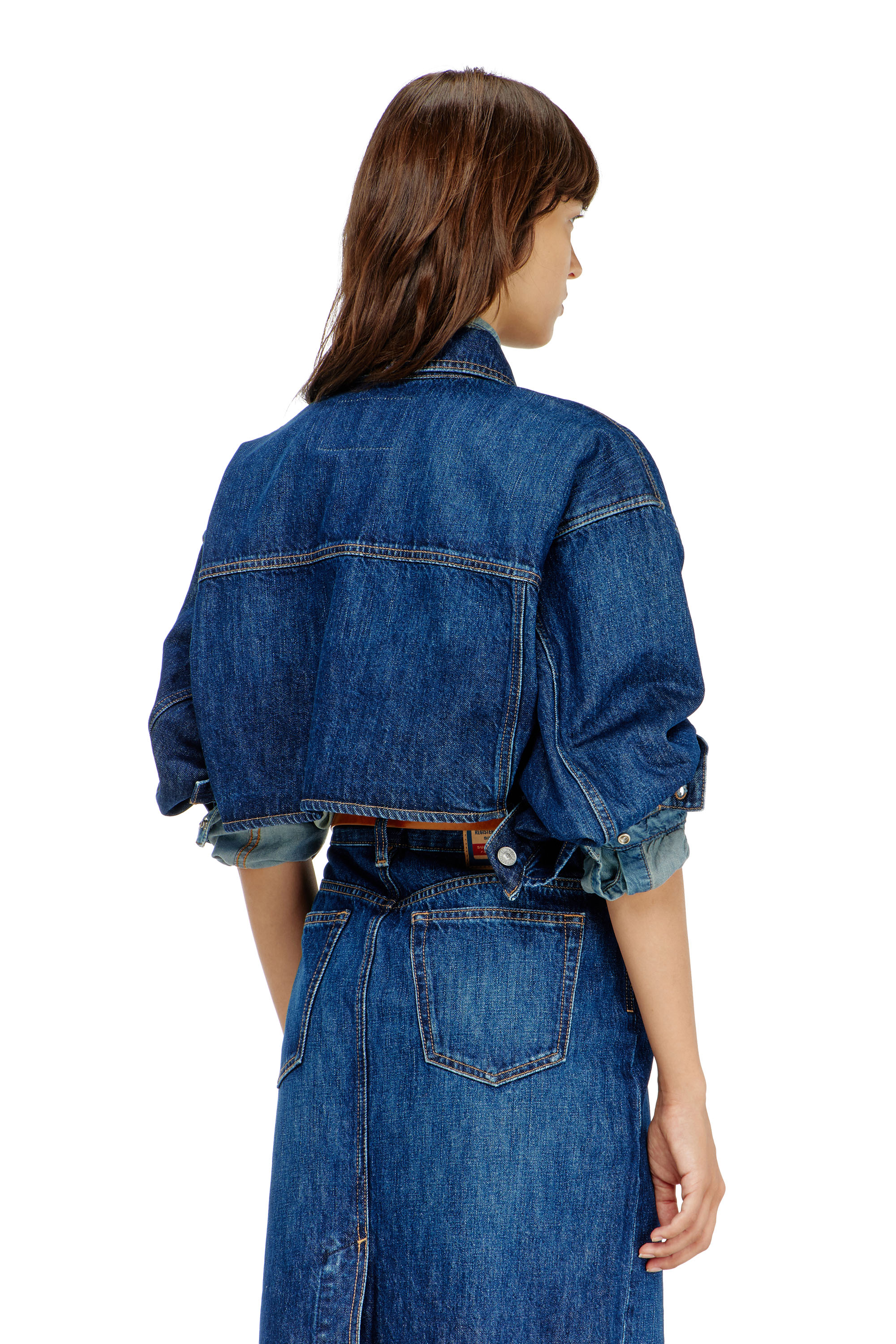 Diesel - DE-MALLEY, Woman's Cropped oversized denim trucker jacket in Medium blue - 4