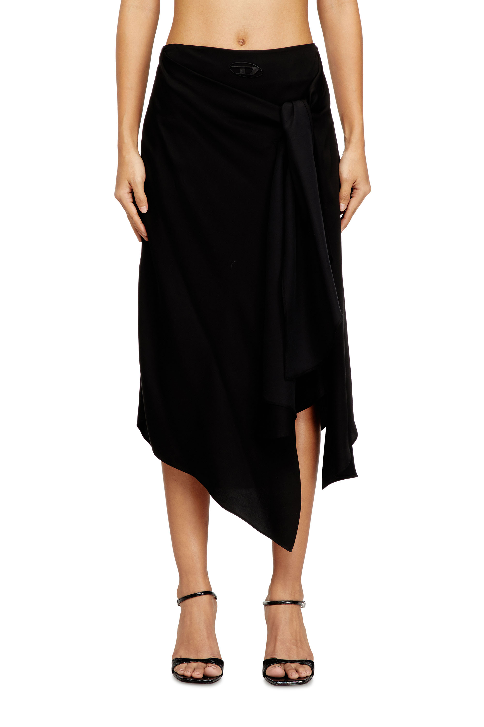 Diesel - O-TALI, Woman's Skirt in fluid cupro with front knot in Black - 1