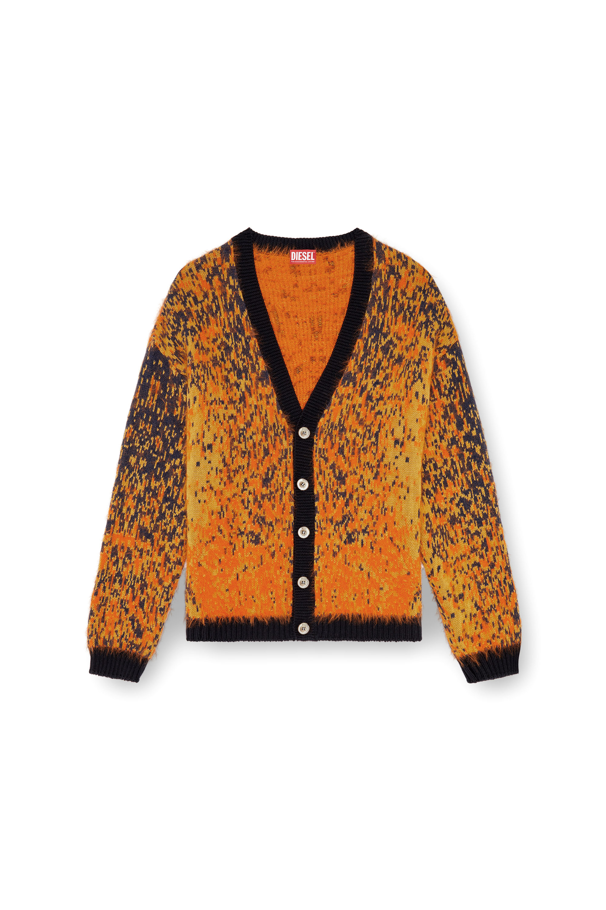 Diesel - K-RANGER, Man's Fuzzy cardigan with abstract pattern in Orange - 4