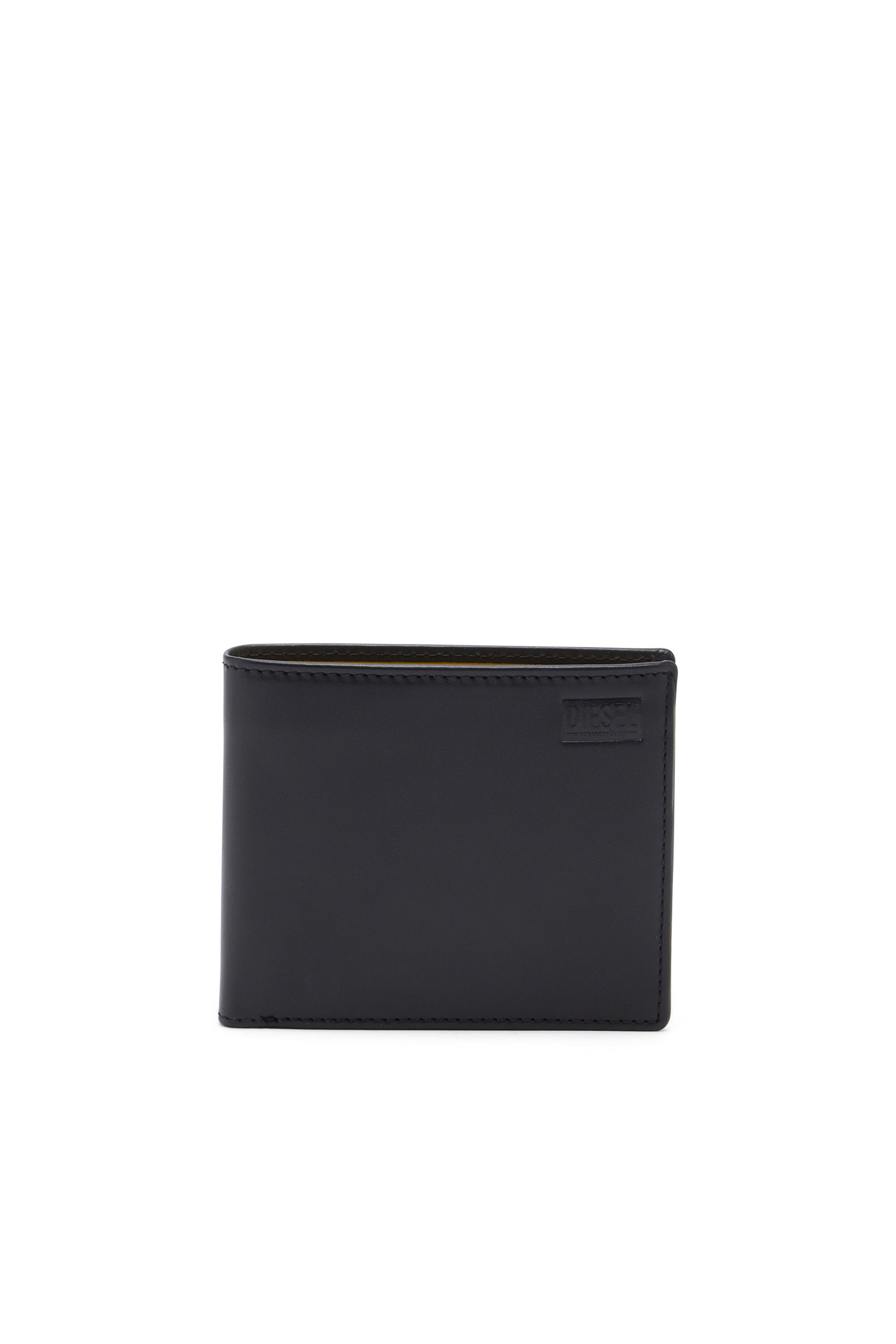 Diesel - BI-FOLD COIN S, Man's Bi-fold wallet in smooth leather in Black/Yellow - 1