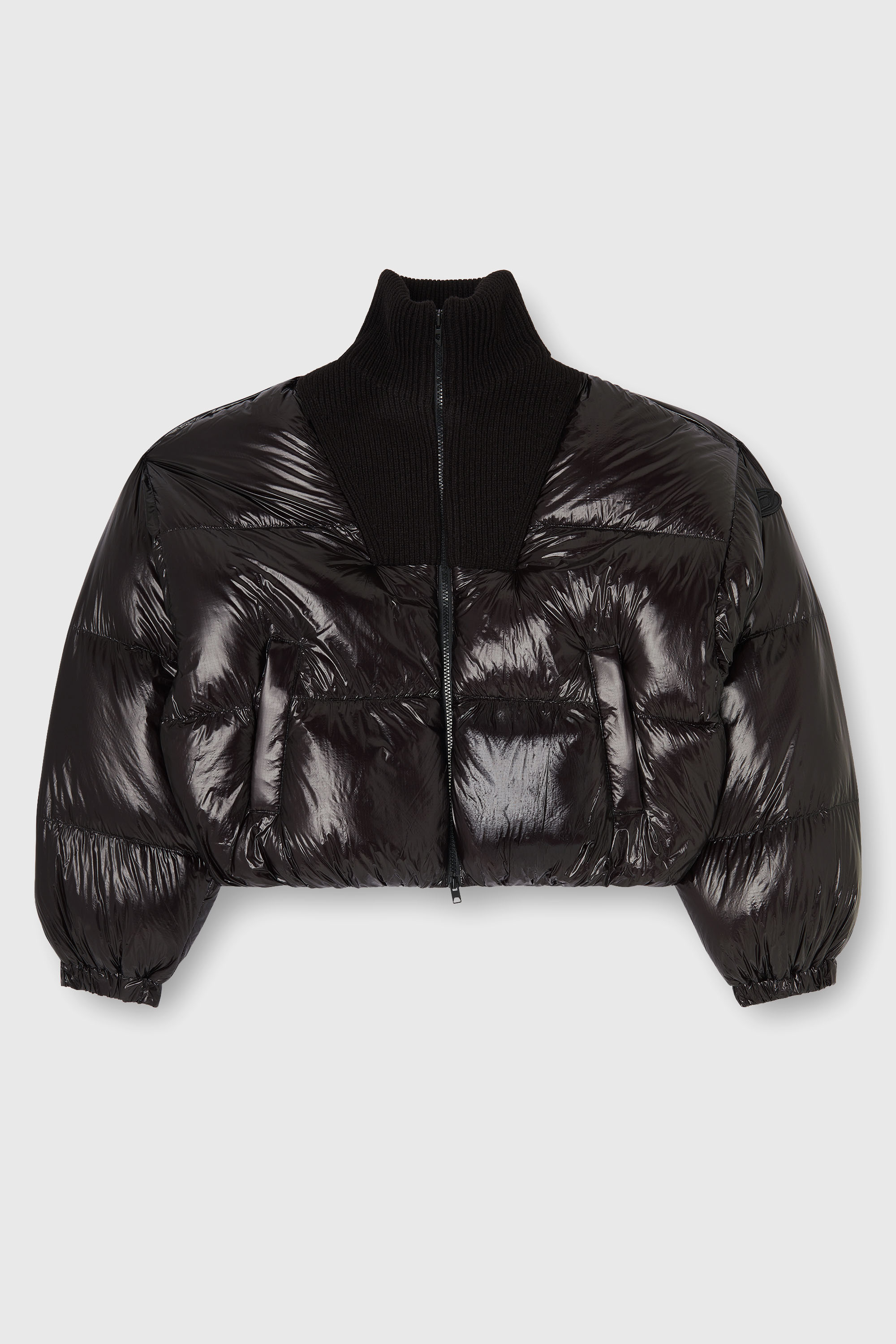 Diesel - W-ARRIOR, Woman's Down puffer jacket in ripstop with knitted collar in Black - 2