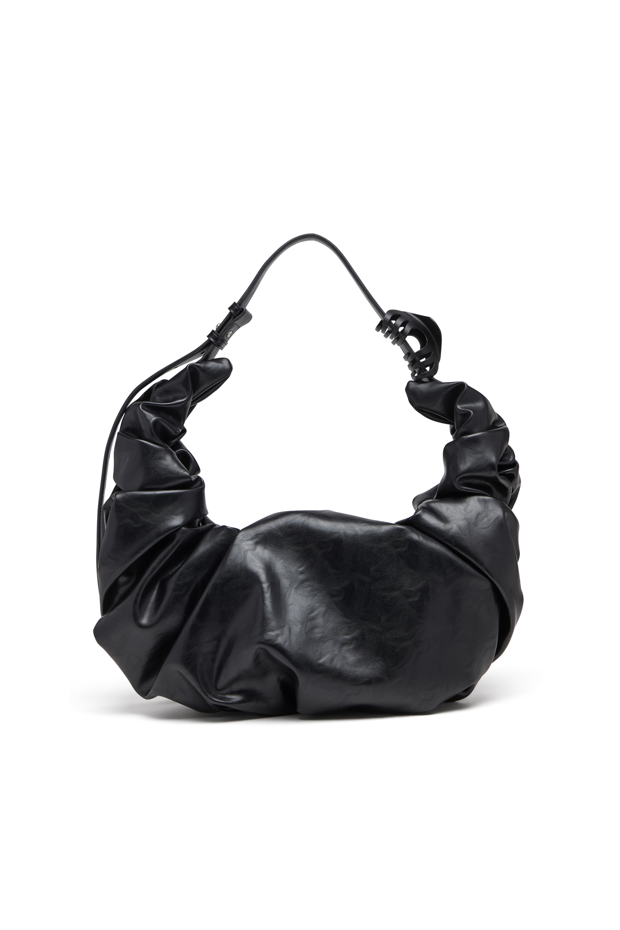 Diesel - GRAB-D HOBO L, Woman's Grab-D L-Large scrunched hobo bag in shiny PU in Black - 3