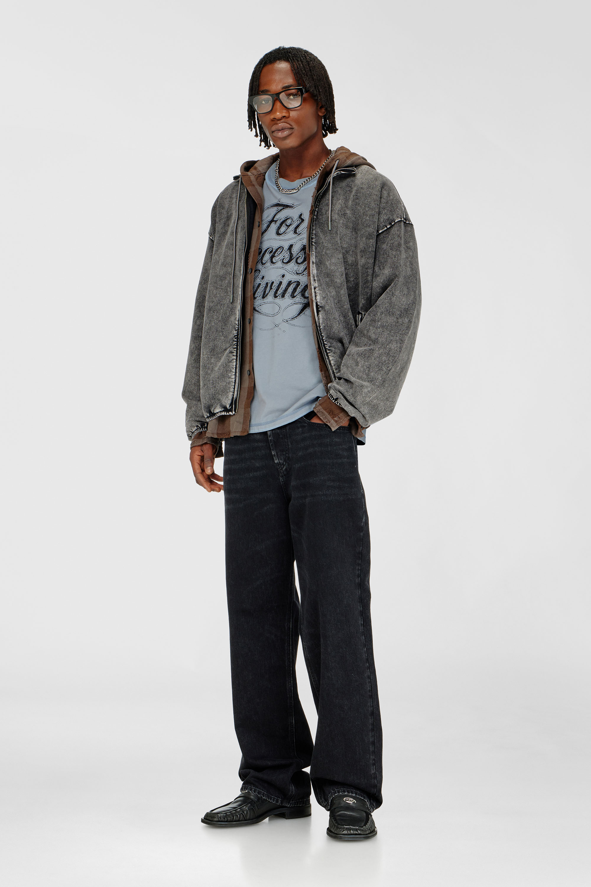 Diesel - S-CORSY, Man's Sweat jacket with denim effect in Grey - 2