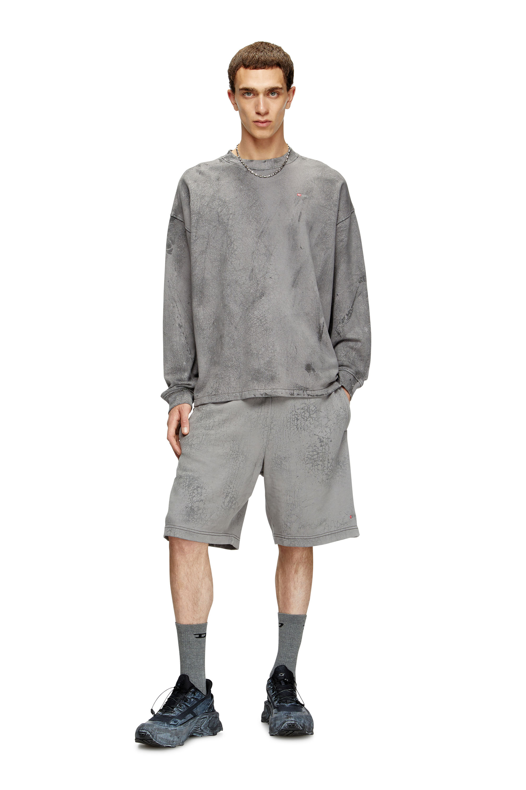Diesel - P-CREW, Man's Shorts in waxed jersey in Grey - 1