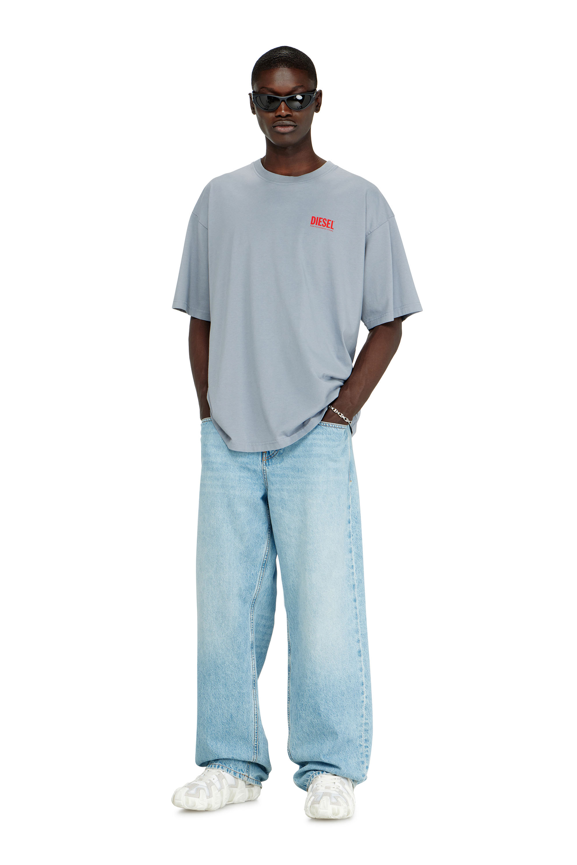 Diesel - T-BOXT-BISK, Man's Cotton T-shirt with Diesel Biscotto print in Light Grey - 1