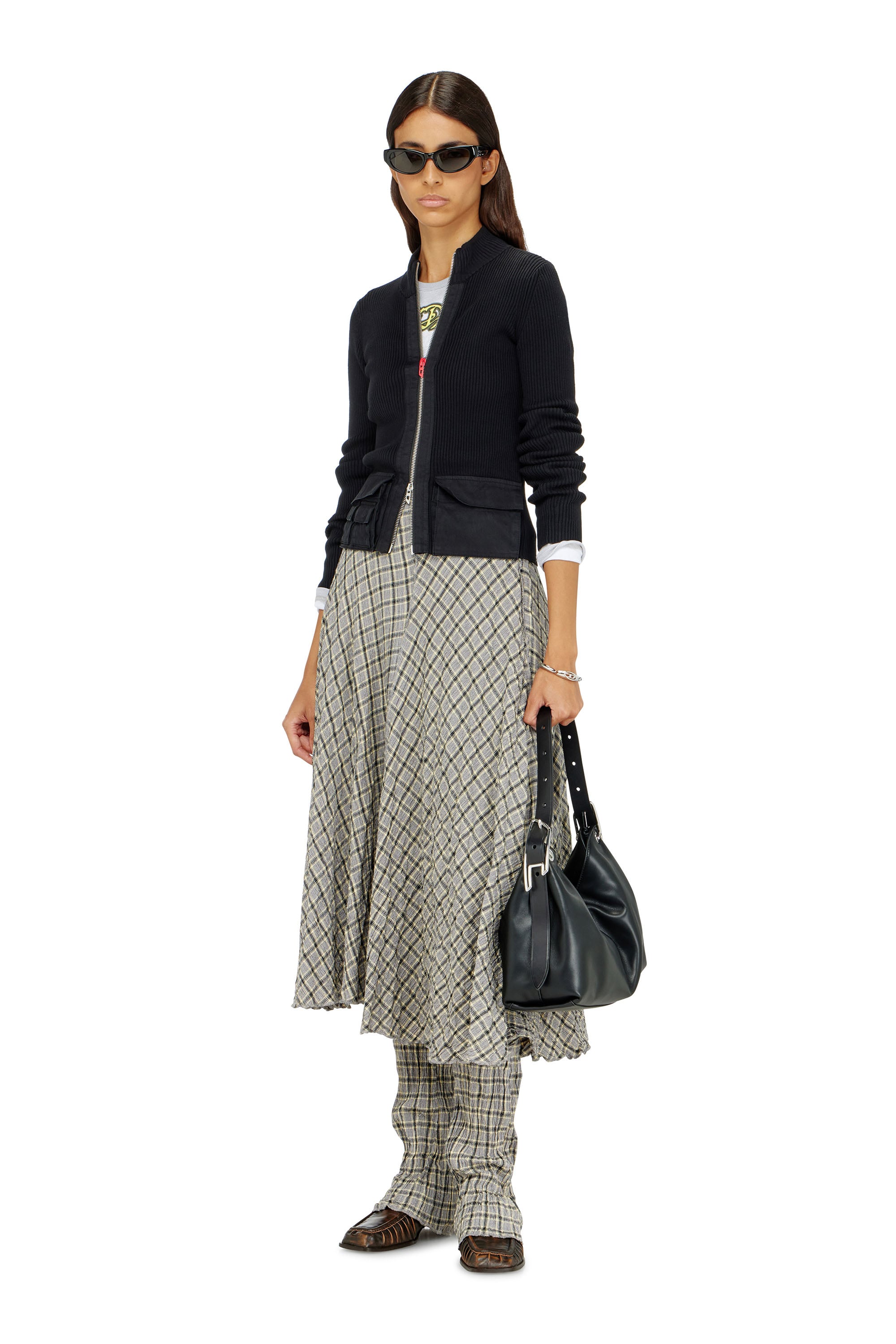 Diesel - M-MELISSA, Woman's Ribbed cardigan with cargo pockets in Black - 2