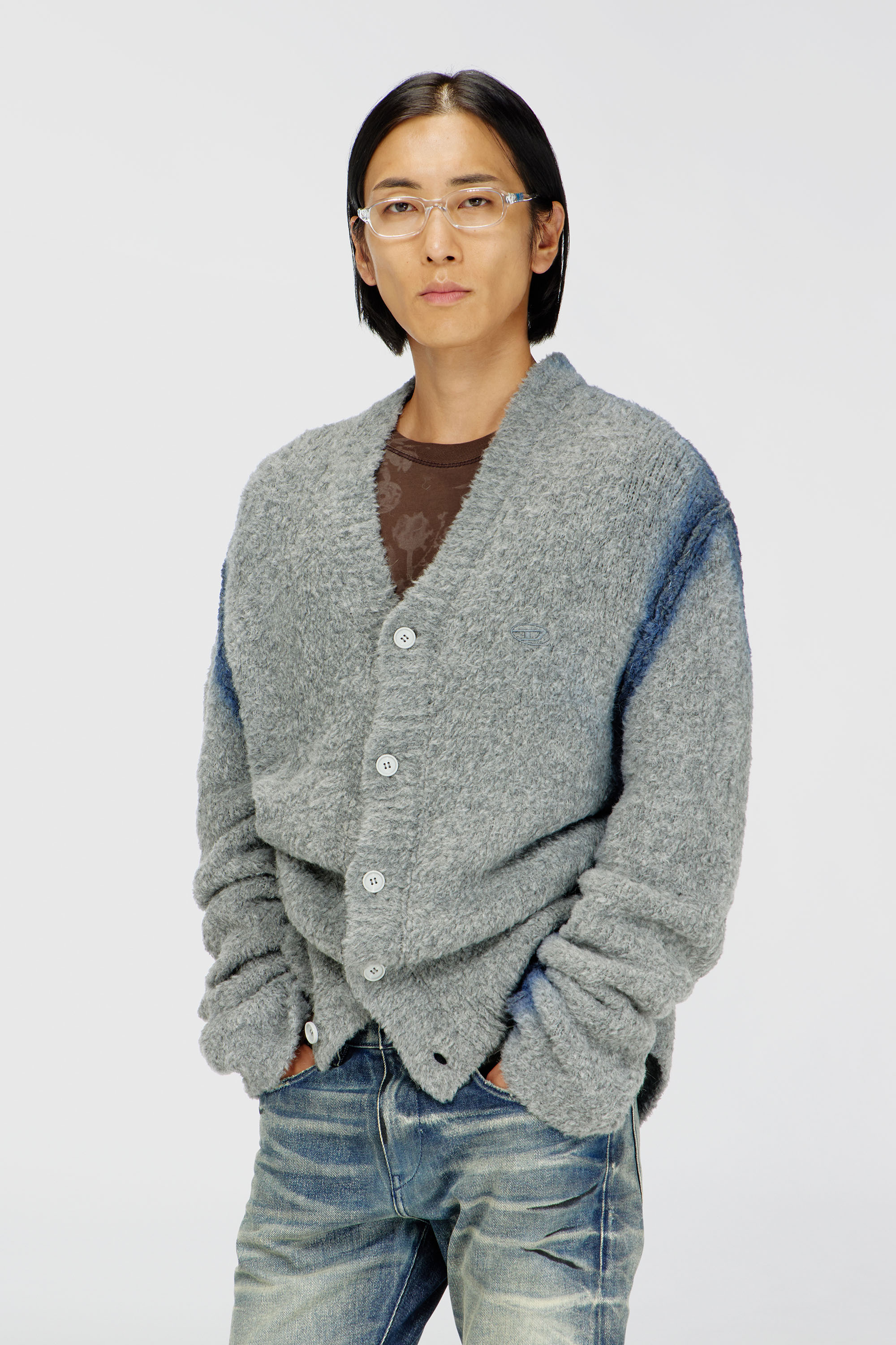 Diesel - K-REMO, Man's Alpaca-blend cardigan with spray-dyed seams in Grey - 3