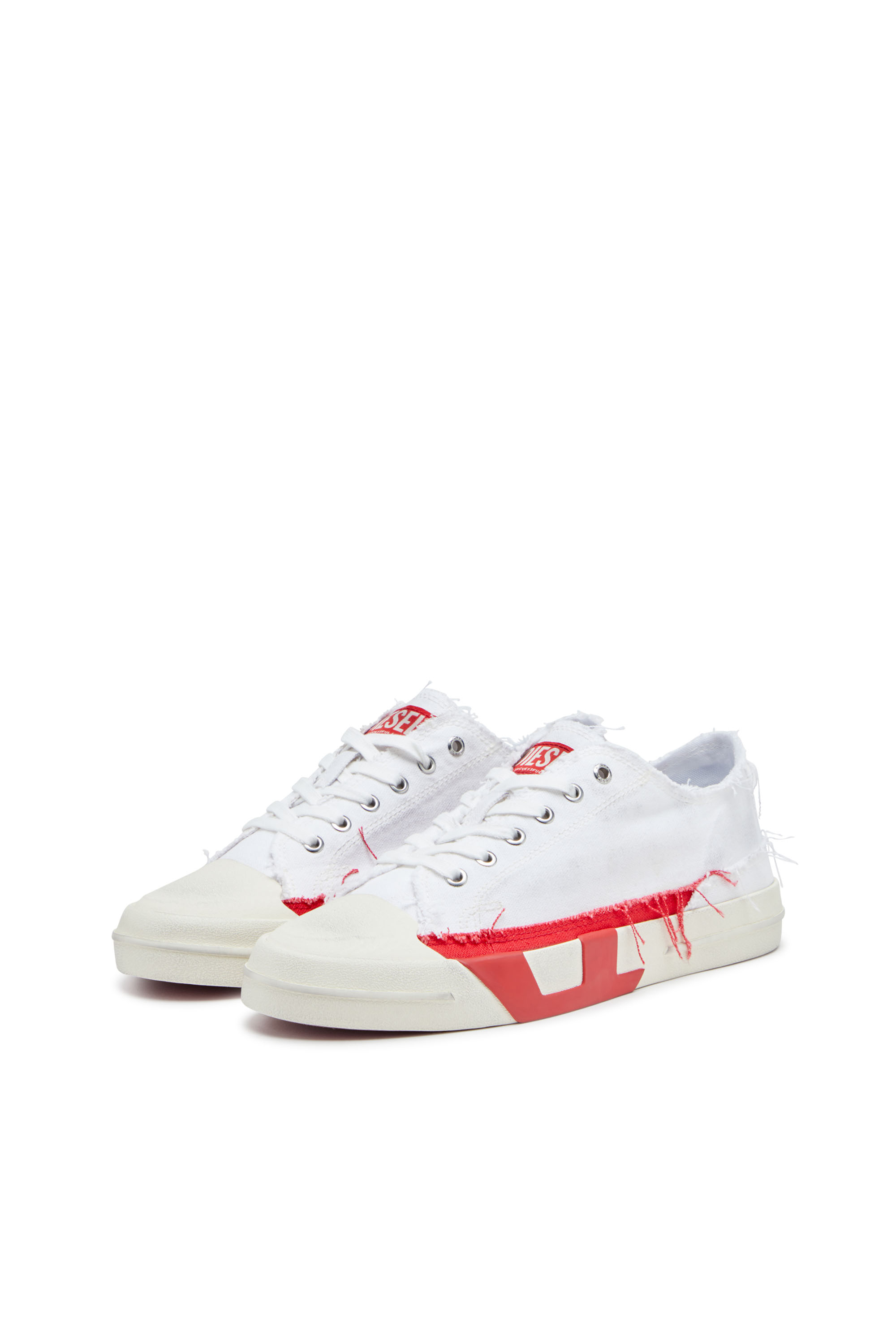 Diesel - S-D-VERSE LOW, Man's S-D-Verse-Dirty-effect canvas sneakers in White/Red - 8