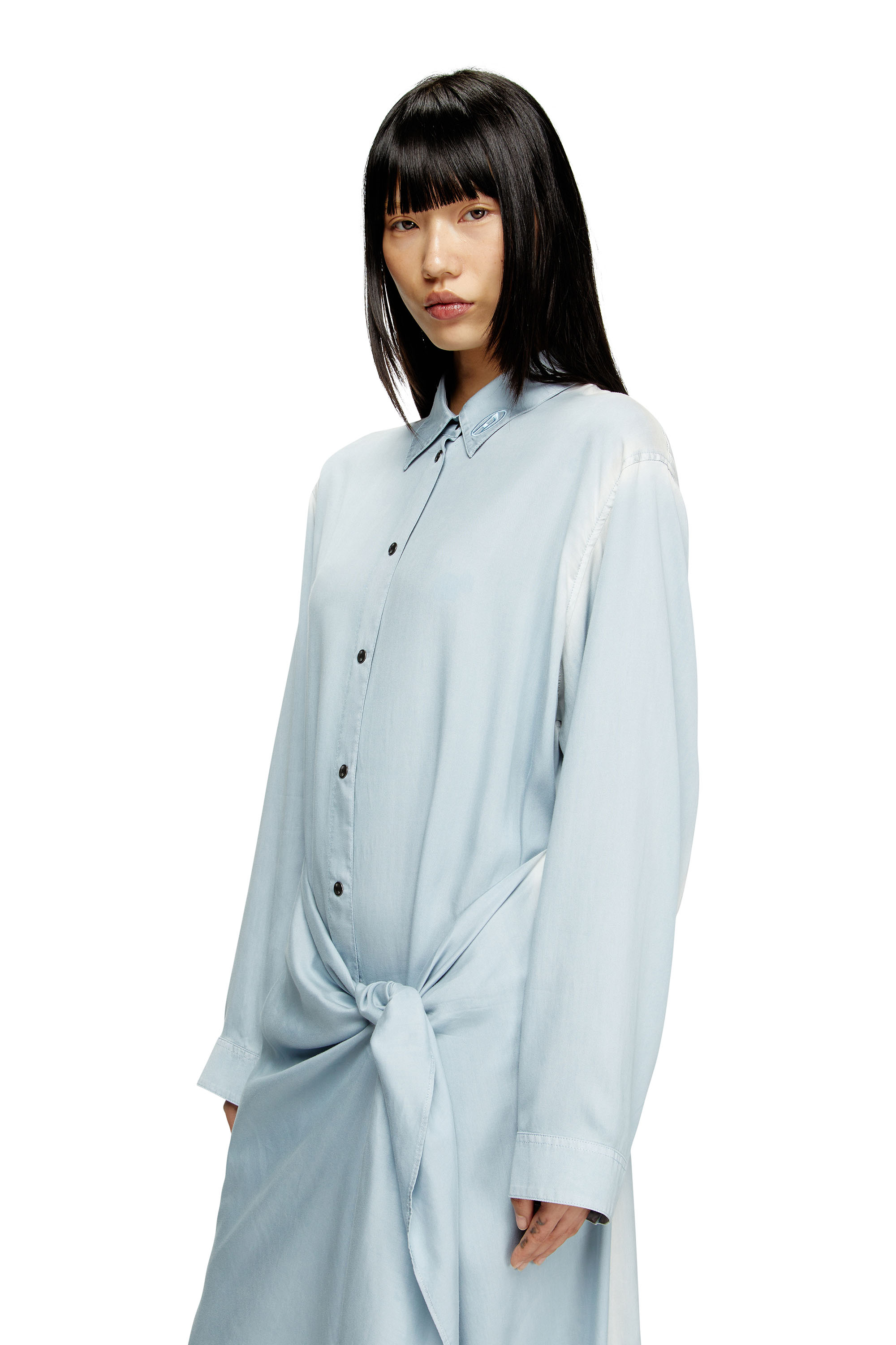 D-ILETTA-R1, Light Blue Diesel - D-ILETTA-R1, Woman's Wrap shirt dress in treated twill in Light Blue - 5