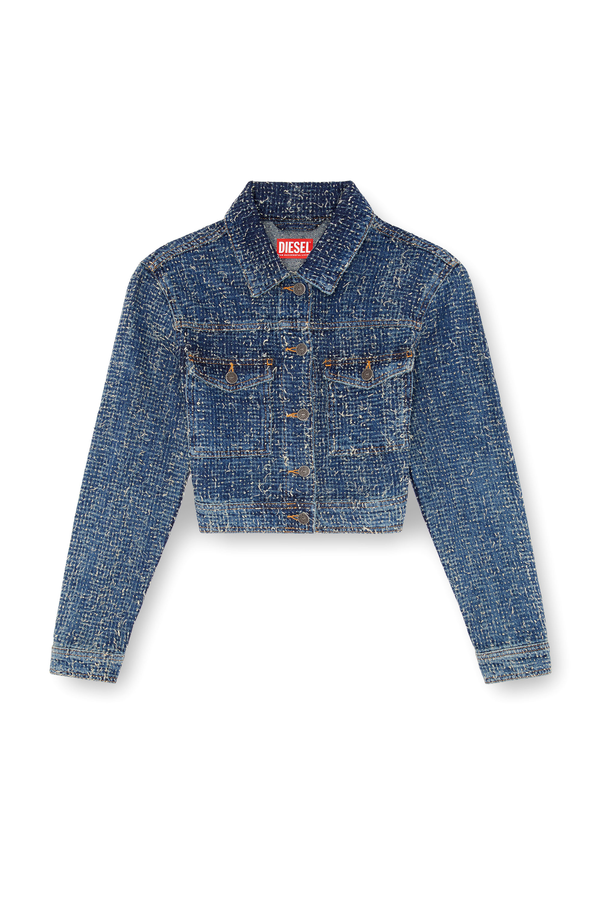 Diesel - DE-ATEL-S, Woman's Cropped jacket in boucl&eacute; denim in Medium blue - 2