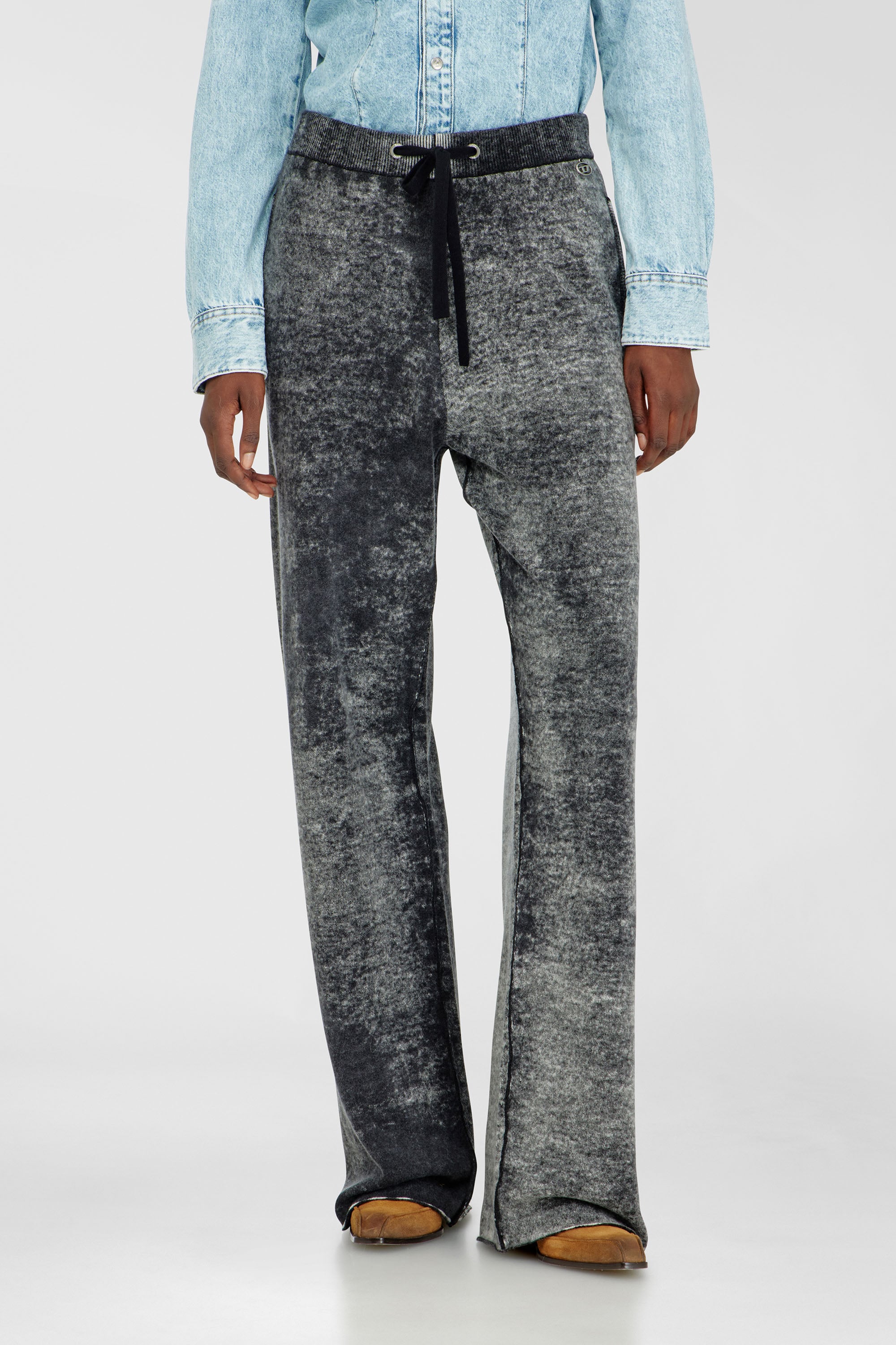 Diesel - M-HONORINE, Woman's Reverse-print knitted wool track pants in Dark grey - 1