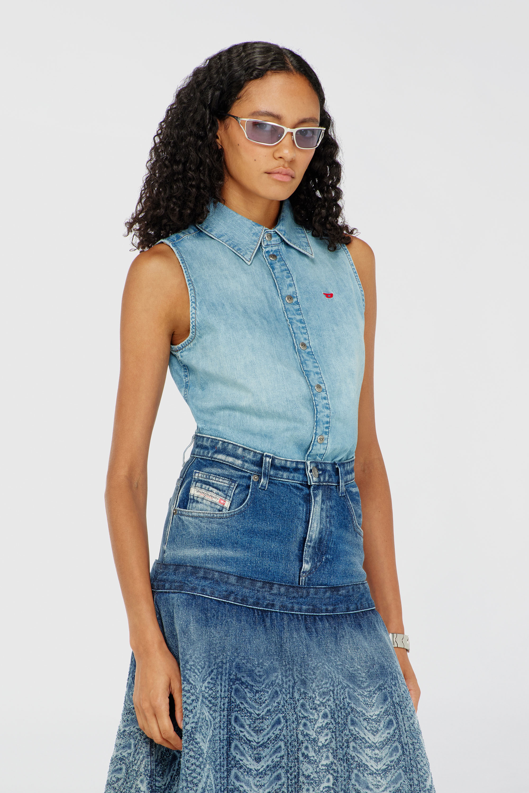 Diesel - DE-EAZY-SL, Woman's Sleeveless denim shirt in Light Blue - 2