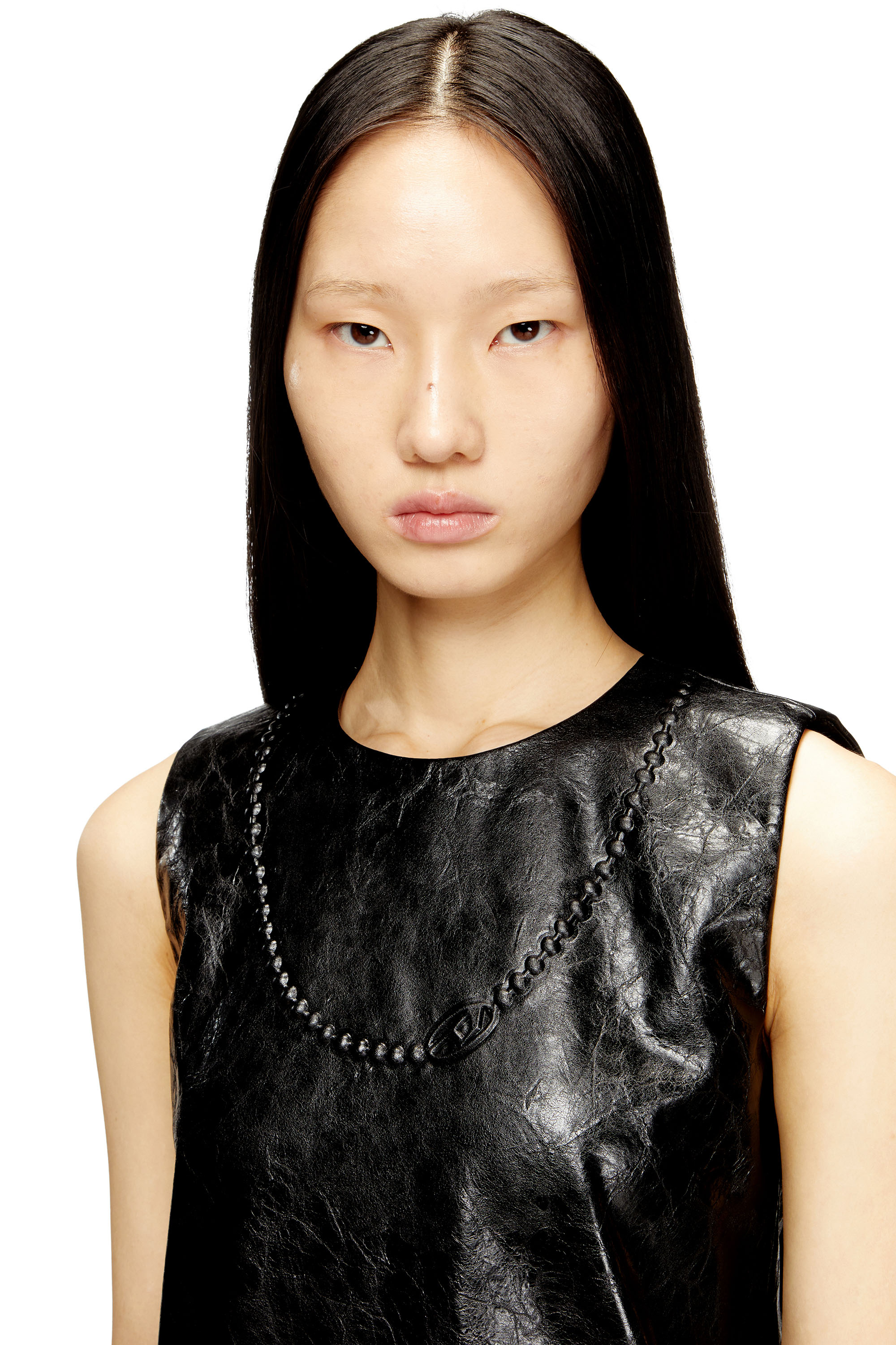 Diesel - D-ARES, Woman's Coated mini dress with embossed Oval D in Black - 5