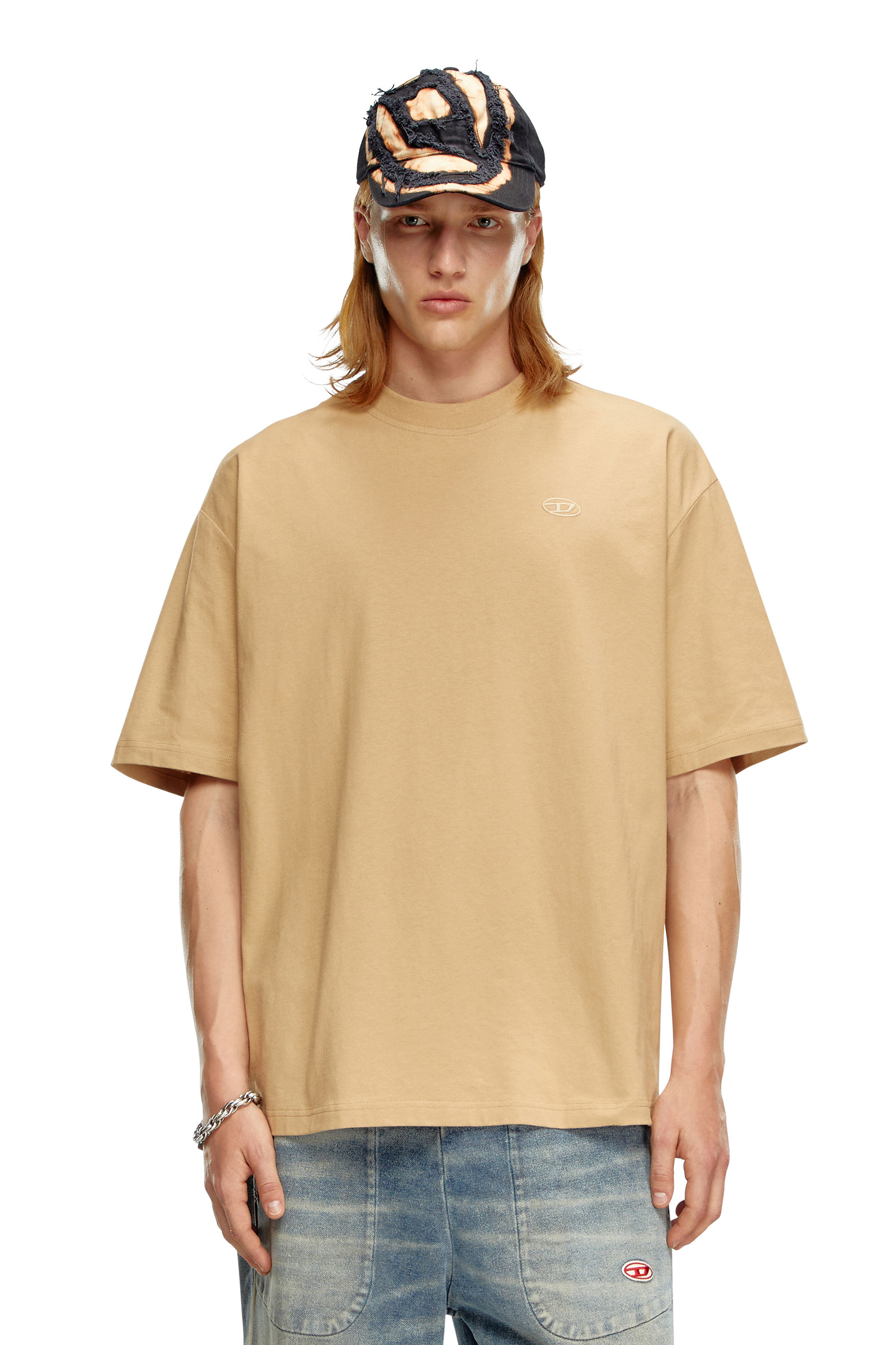 Diesel - T-BOGGY-MEGOVAL-D, Man's T-shirt with maxi oval D embroidery in Light Brown - 1