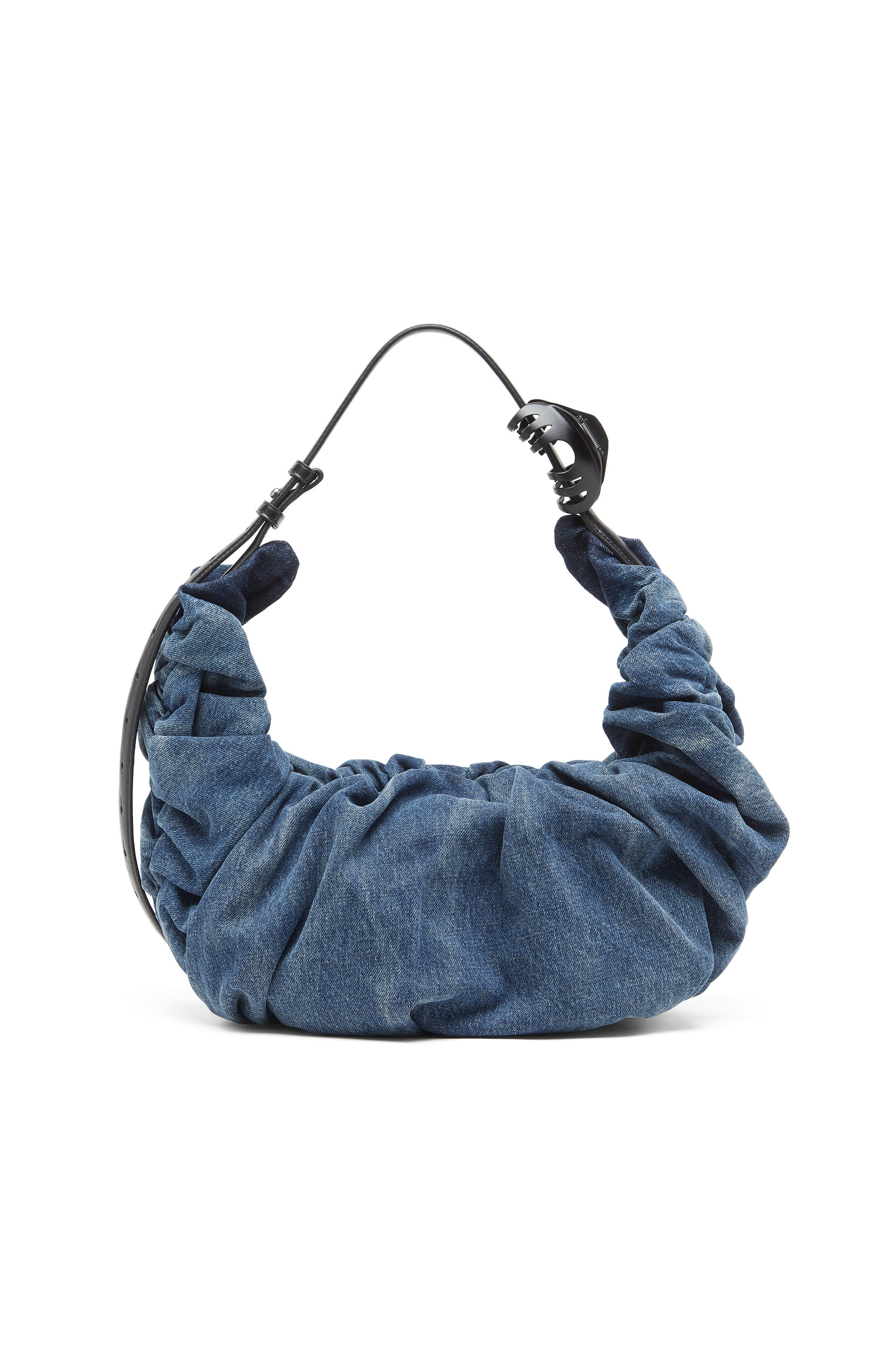 Diesel - GRAB-D HOBO L, Woman's Grab-D-Large scrunched hobo bag in treated denim in Medium blue - 2
