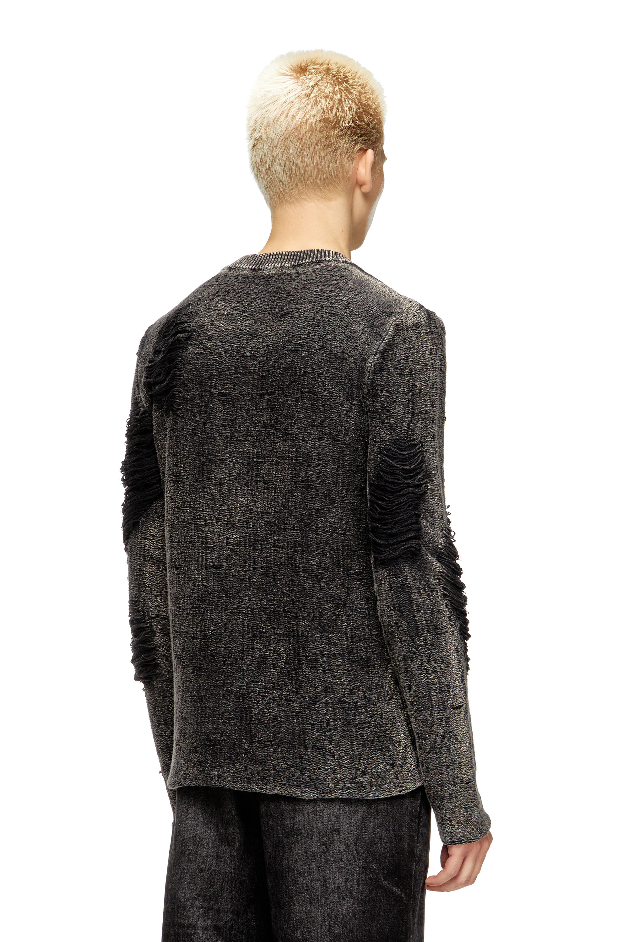 Diesel - K-FJORDI-ROUND, Man's Destroyed jumper with floating yarns in Black - 4
