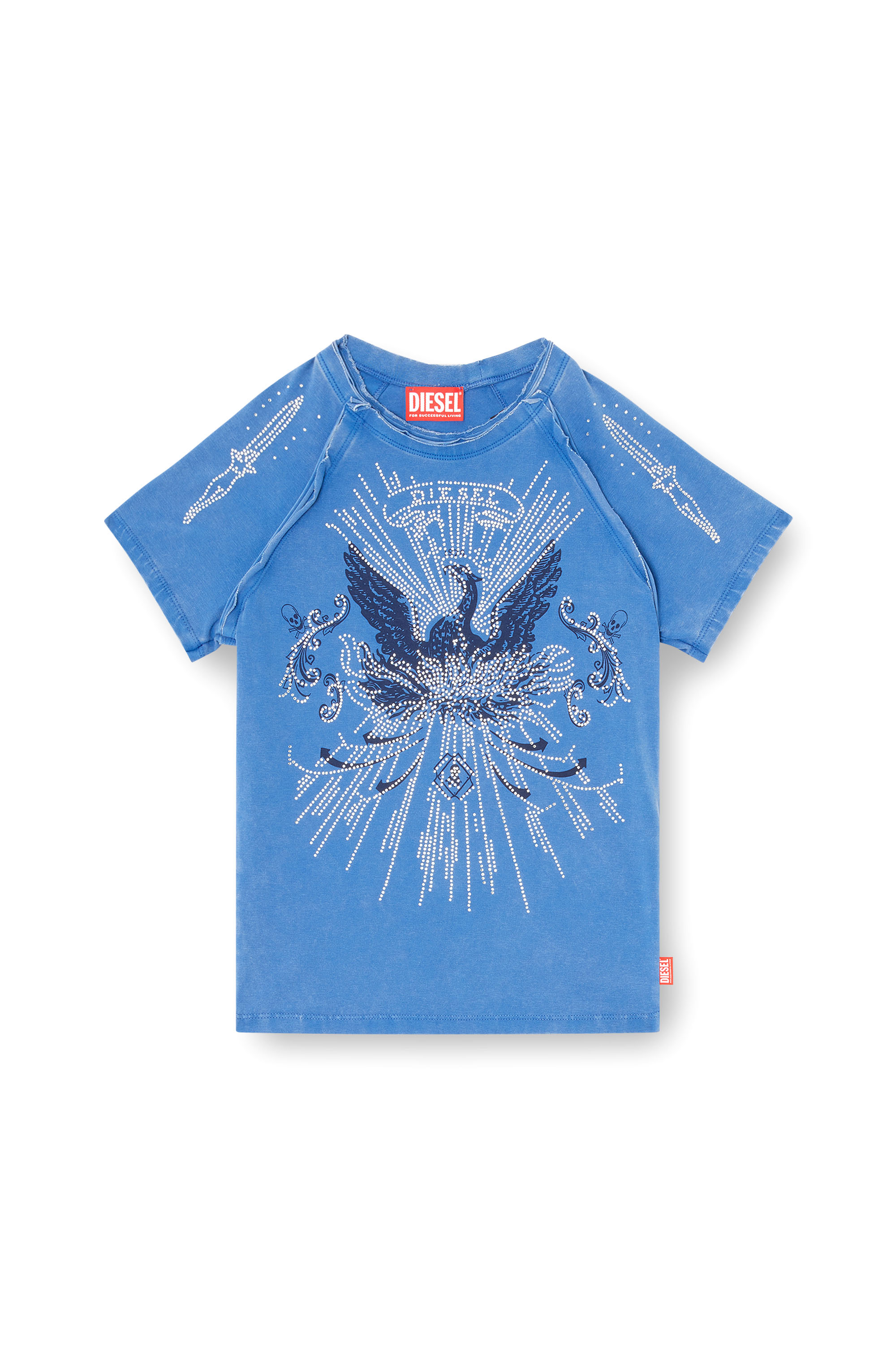 Diesel - T-ROWEENA, Woman's Phoenix T-shirt with rhinestones in Blue - 2