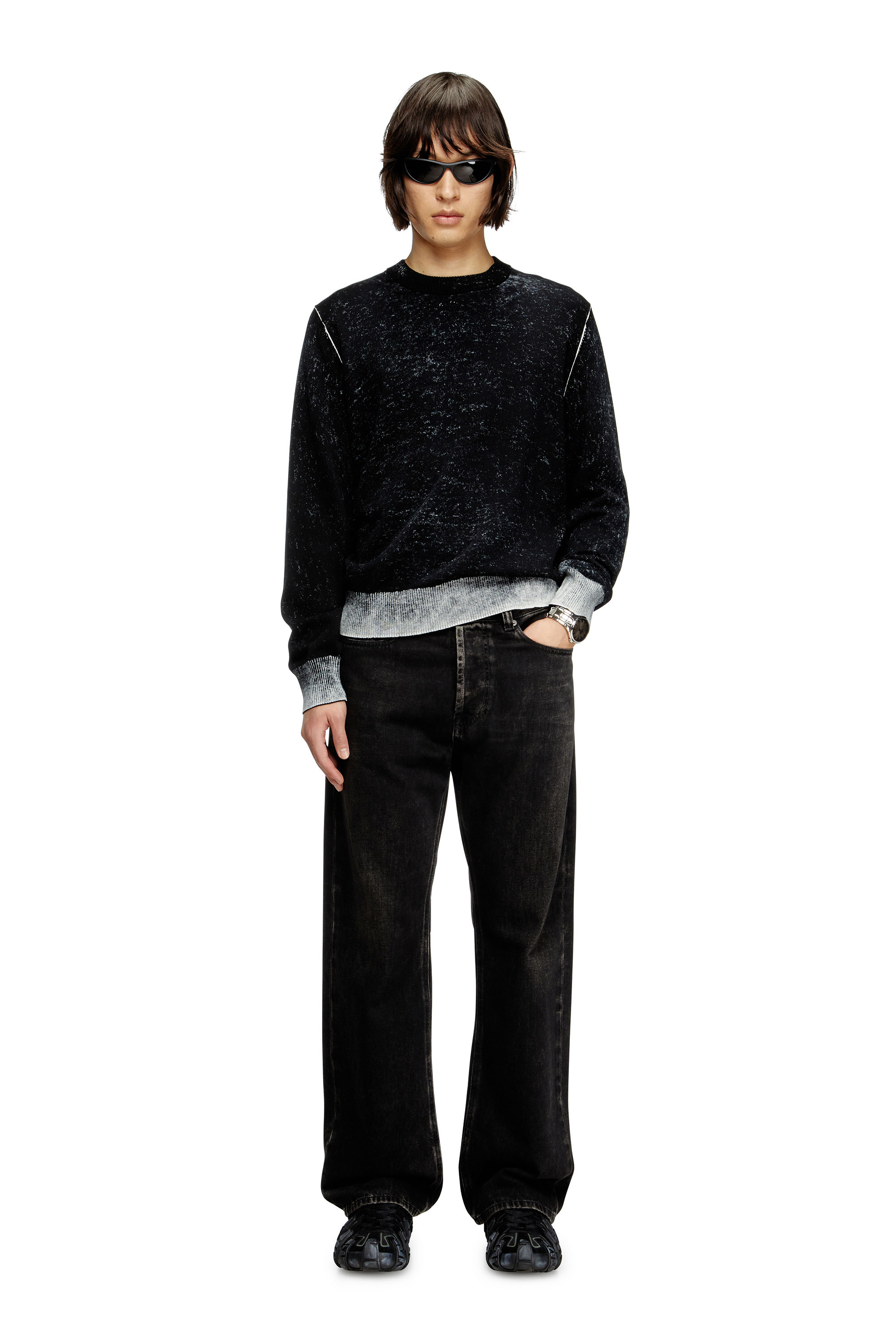 Diesel - K-LARENCE-B, Man's Reverse-print cotton jumper in Black - 1
