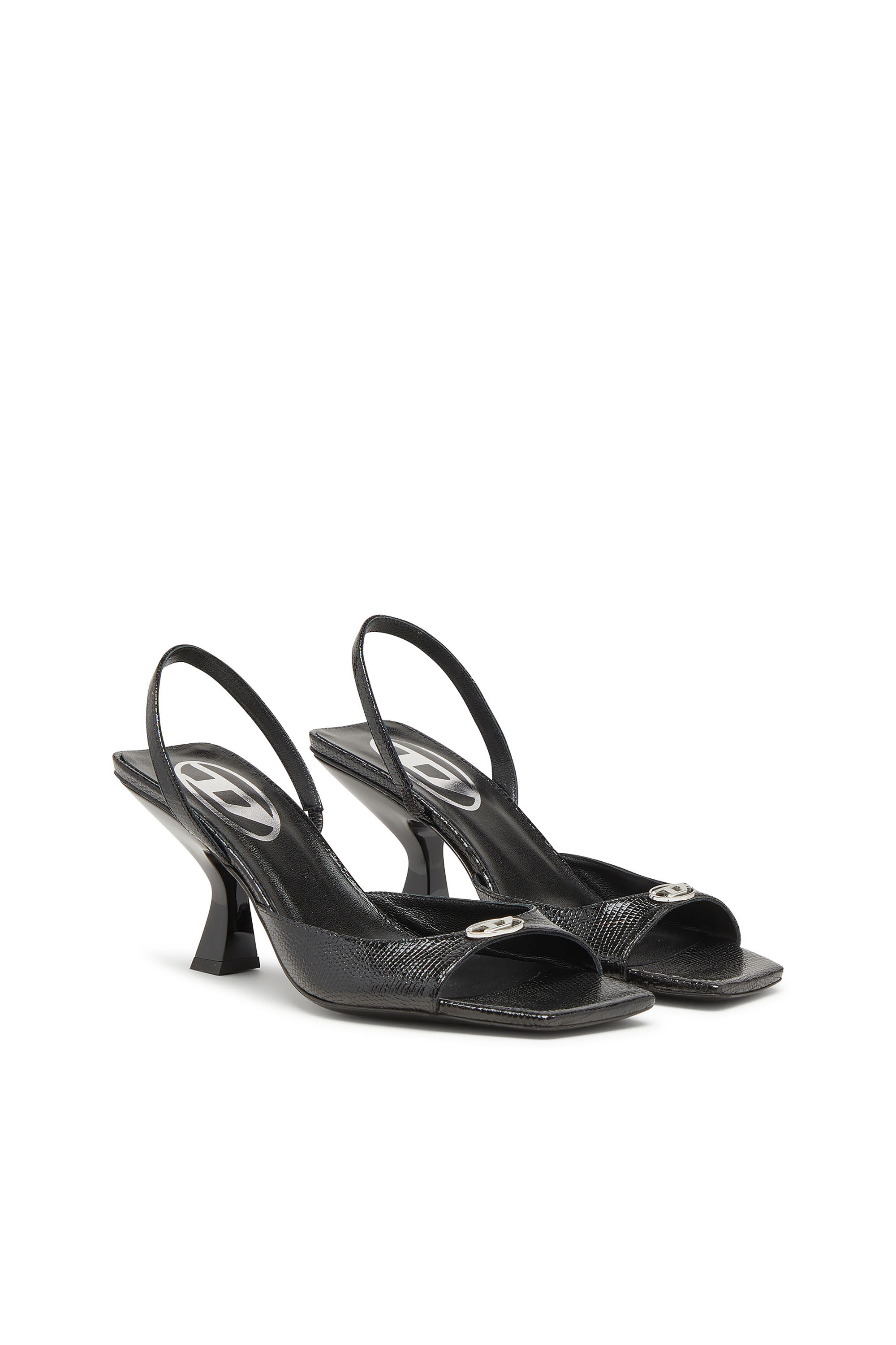 Diesel - D-AMBER 75 SANDAL, Woman's D-Amber-Slingback sandals in lizard-effect leather in Black - 3