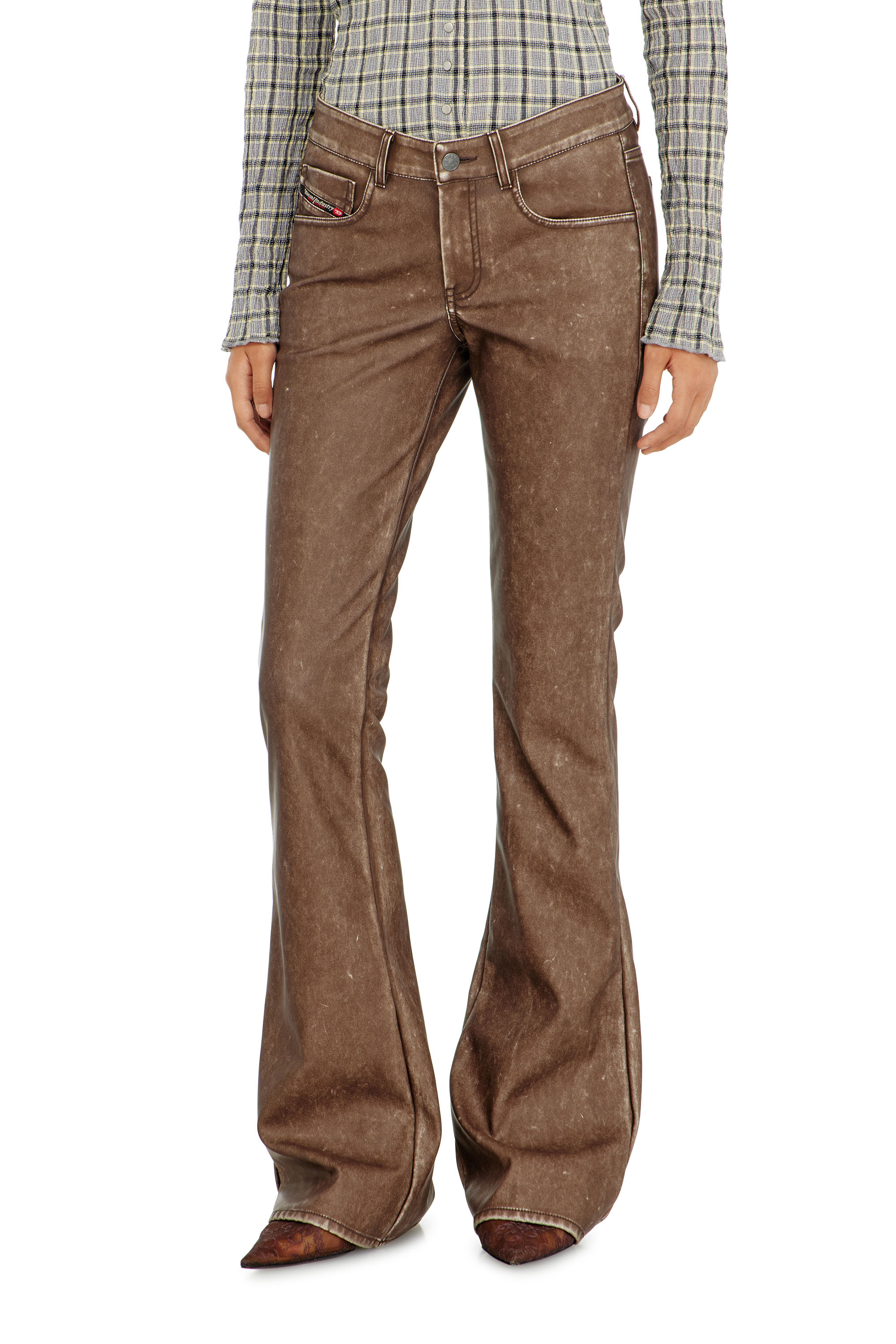 Diesel - P-STELLAR-S1, Woman's Bootcut pants in treated coated fabric in Brown - 3