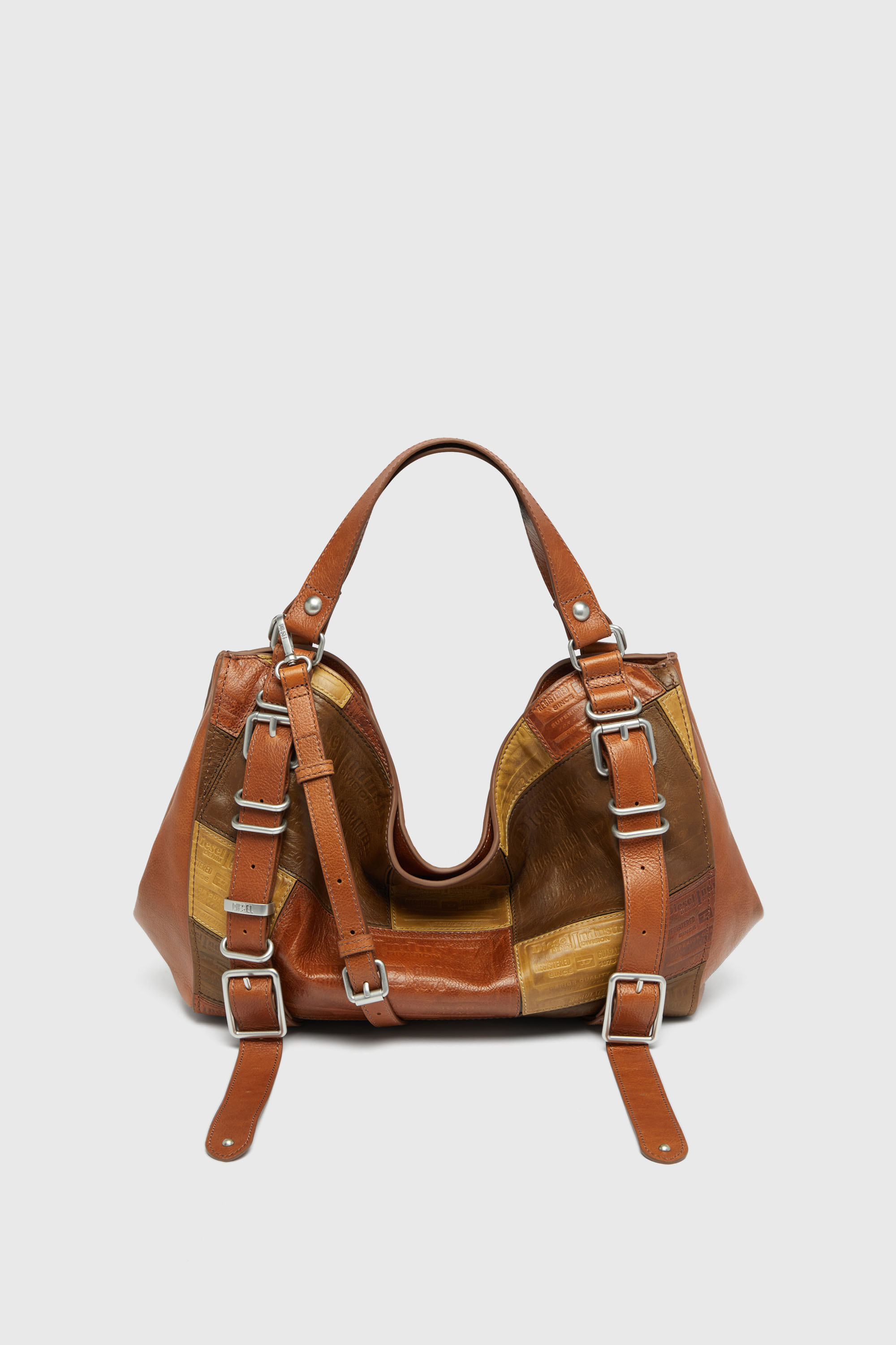 Diesel - D-ONE TOPHANDLE M, Unisex's D-One-Medium top-handle bag in patchwork leather in Brown - 1