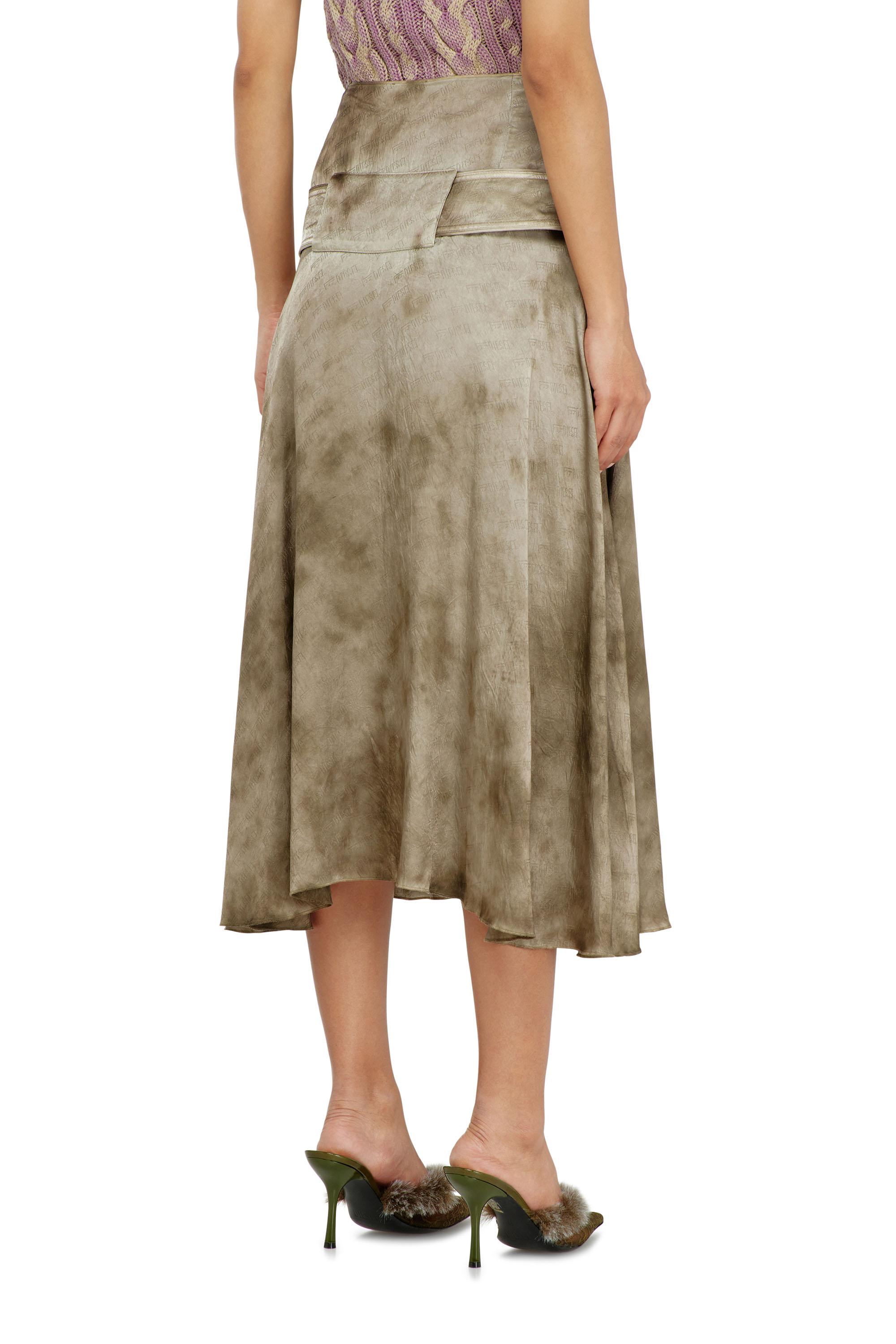 Diesel - O-DYLE, Woman's Belted midi skirt in logo-jacquard satin in null - 3