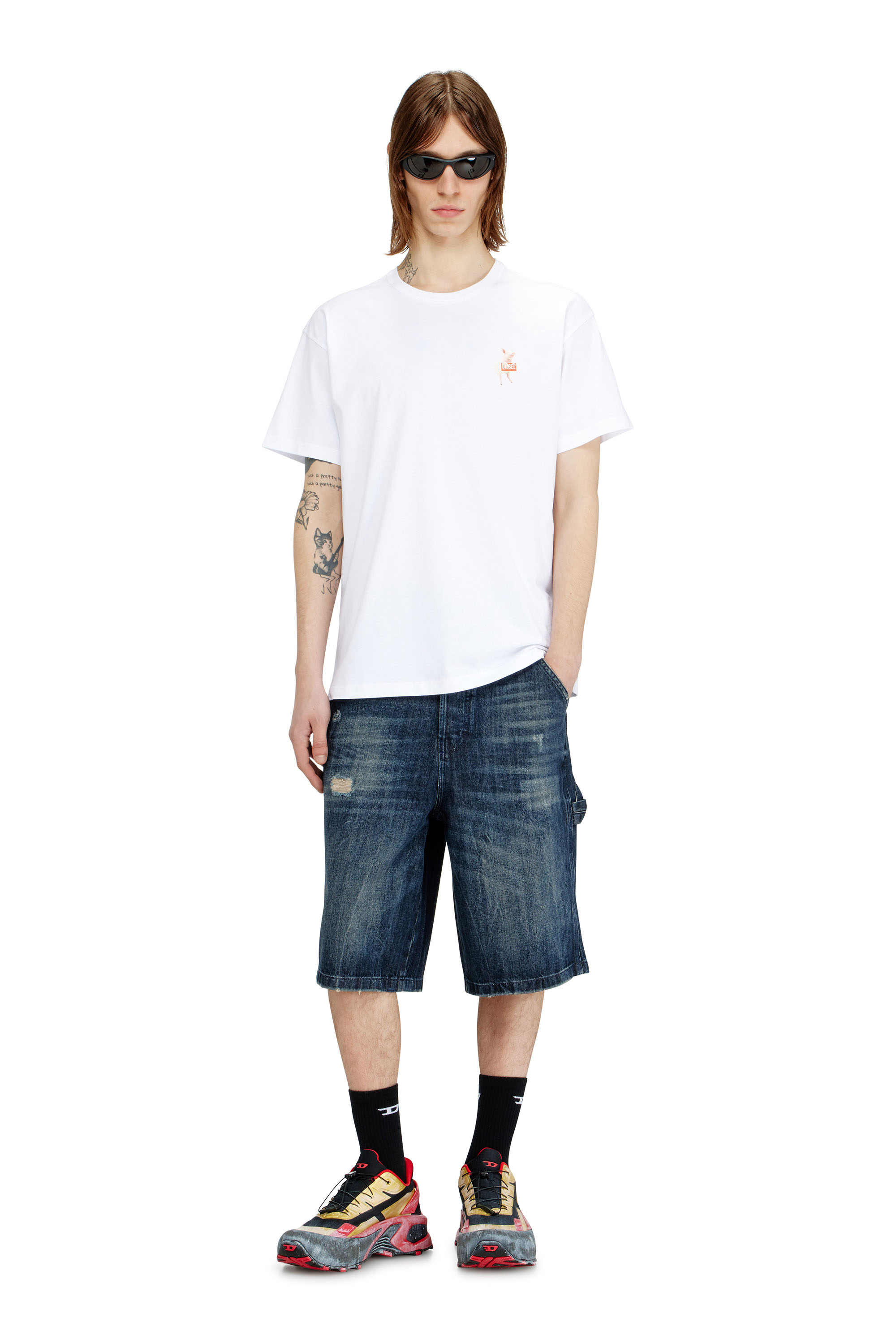 Diesel - T-NORM-V4, Man's T-shirt with pig and logo print in White - 1