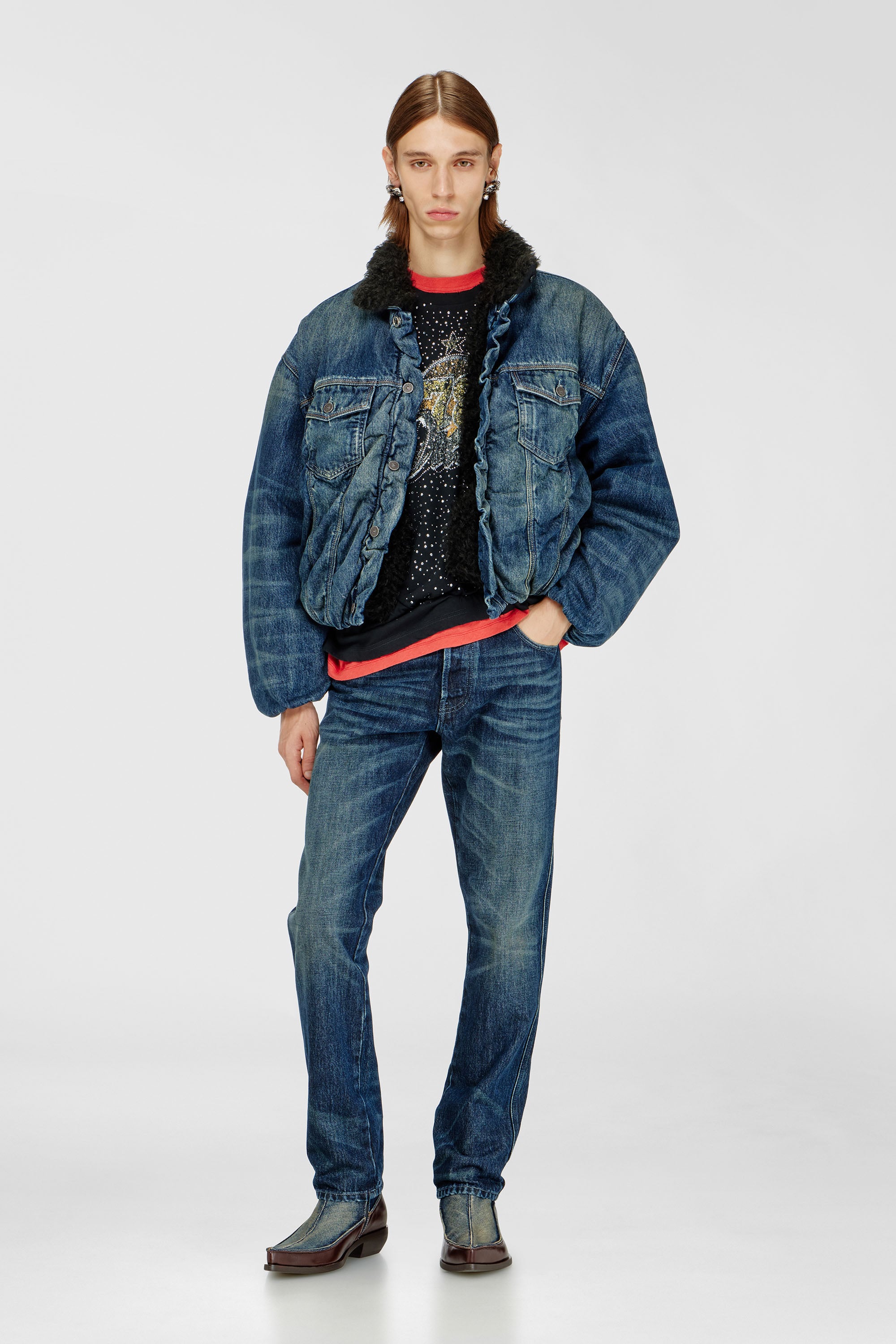 Diesel - D-FRIDO-30-TR, Man's D-Frido-Western ankle boots in leather and denim in Blue - 2