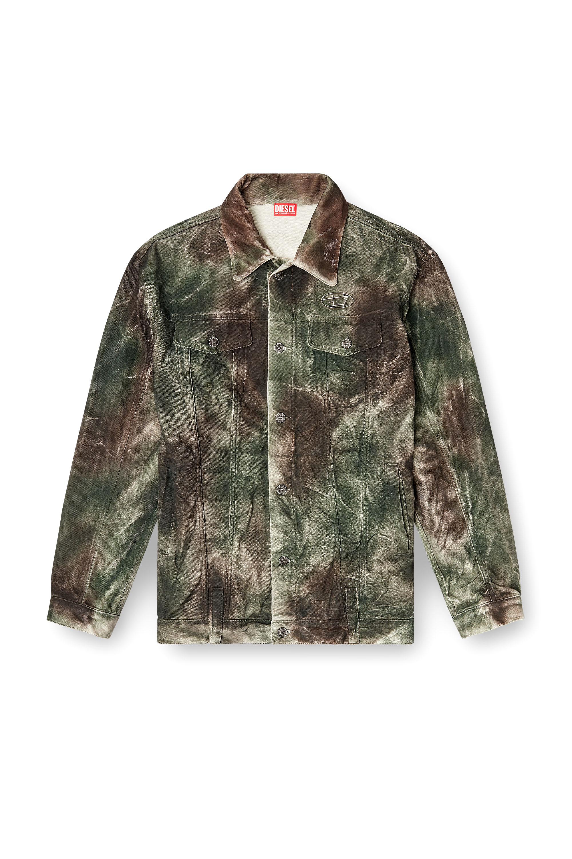 Diesel - J-THUG-JKT, Unisex's Trucker jacket in crinkled camo canvas in Brown/Green - 4