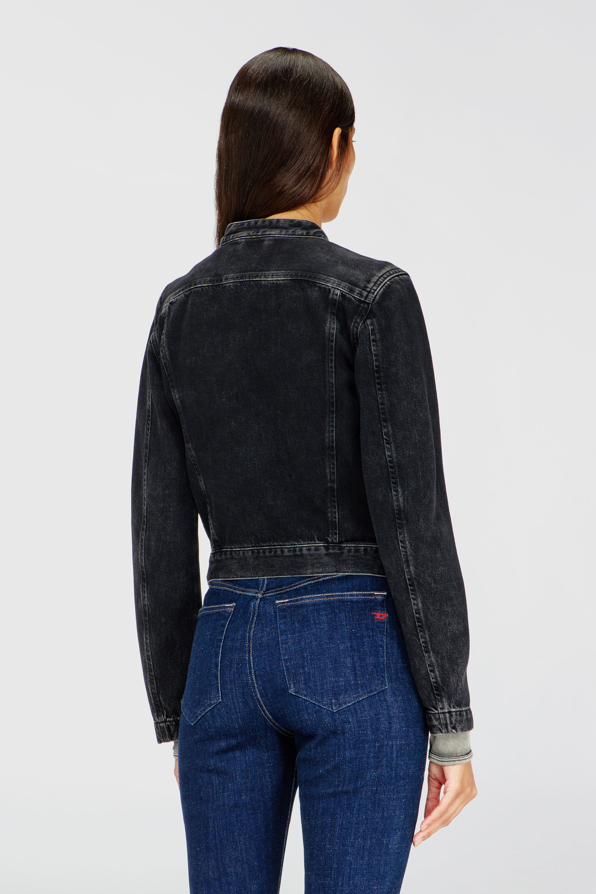 Diesel - DE-MORNIN, Woman's Moto jacket in denim in clean-wash denim in Black - 1
