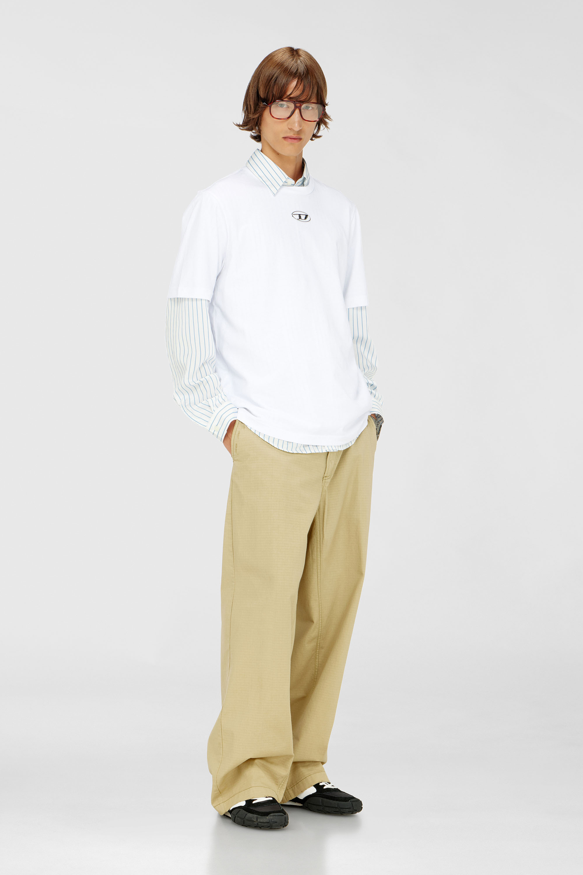 Diesel - T-ADJUST-OD, Man's T-shirt with metallic Oval D in White - 1