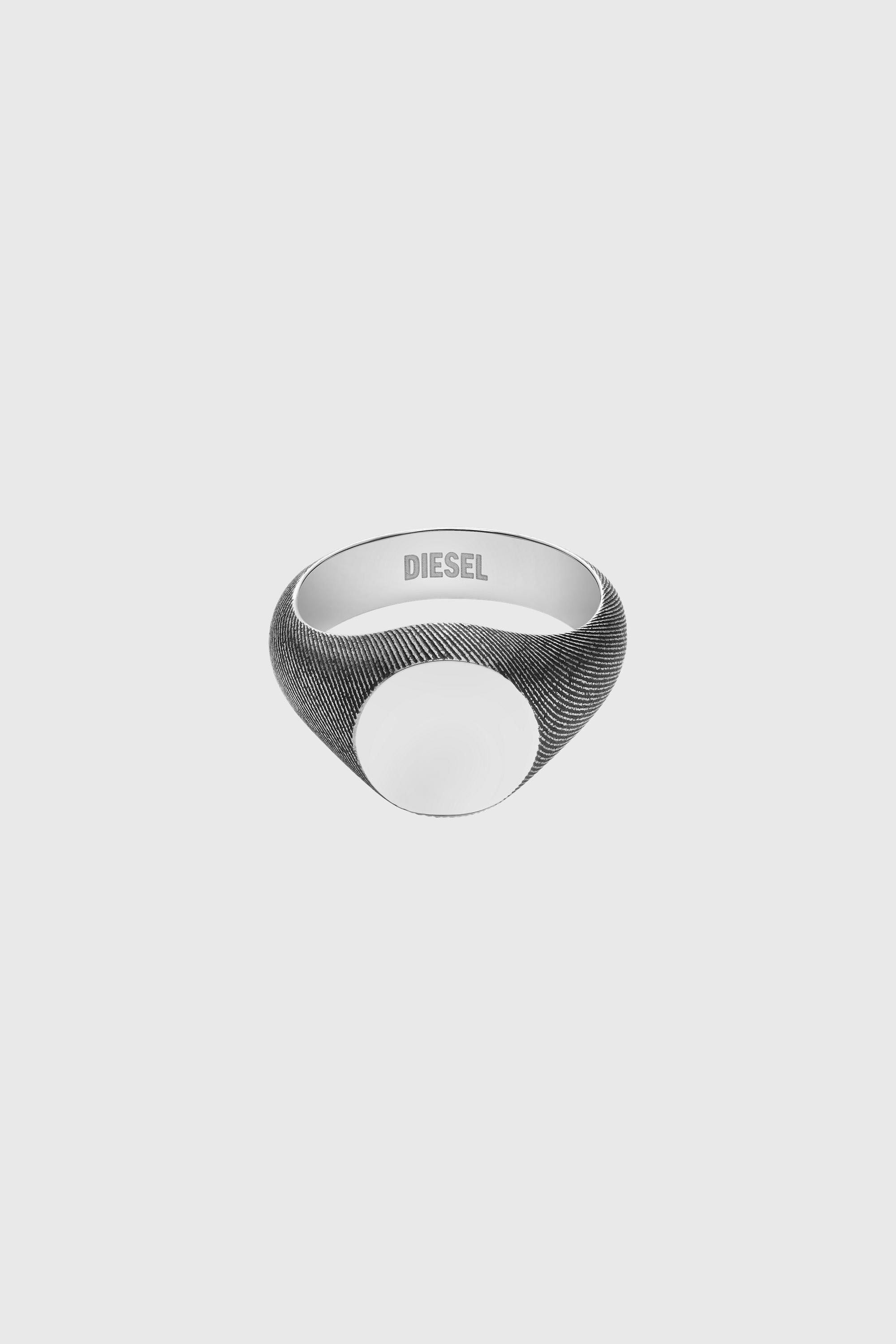 Diesel - DX1736040, Unisex's Stainless steel denim texture signet ring in Silver - 2