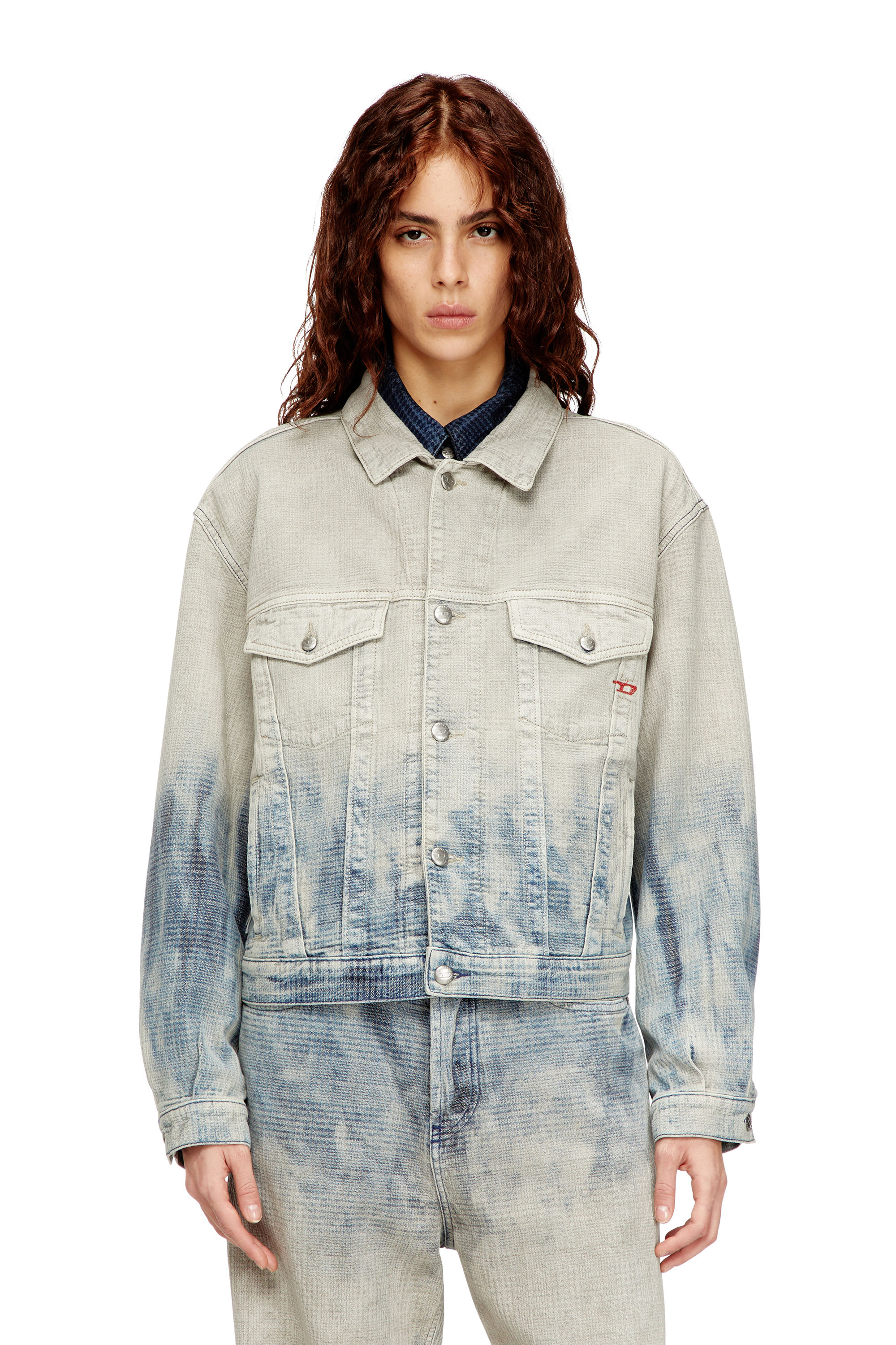 Diesel - D-RANGER, Unisex's Trucker jacket in Prince of Wales jacquard denim in Grey/Blue - 6