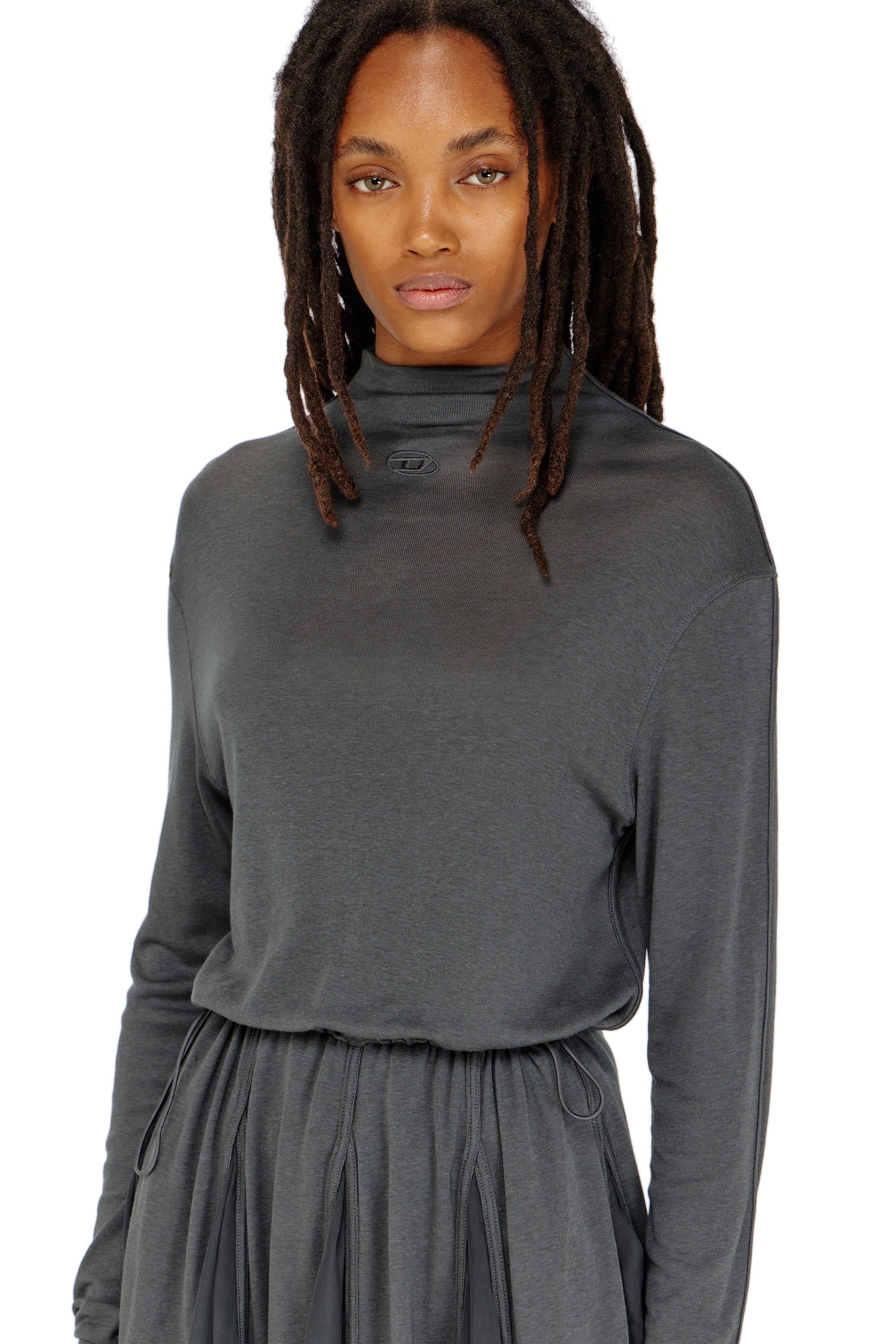 Diesel - D-REI, Woman's Turtleneck mini dress in jersey and chiffon in null - 4