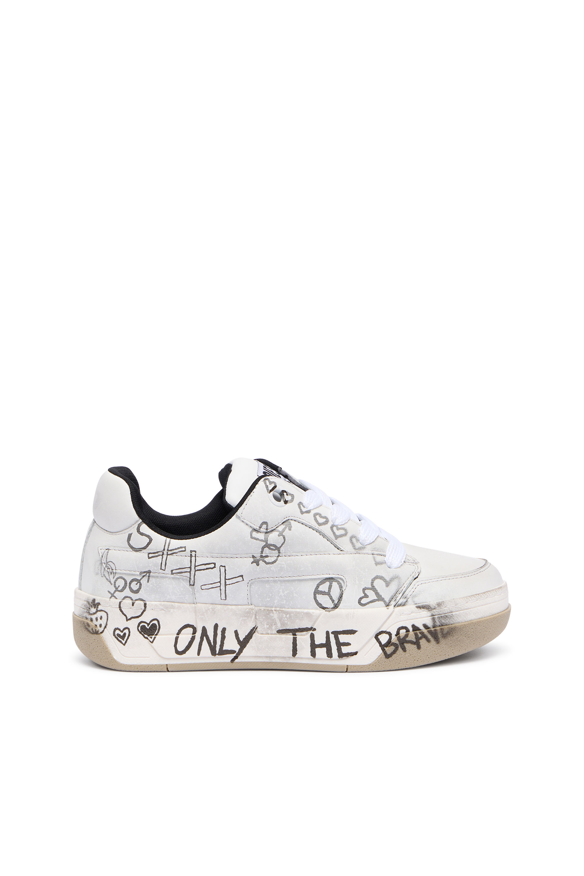 Diesel - S-D-OLLIE LOW W, Woman's D-Ollie-Leather sneakers with graffiti print in White/Brown - 1