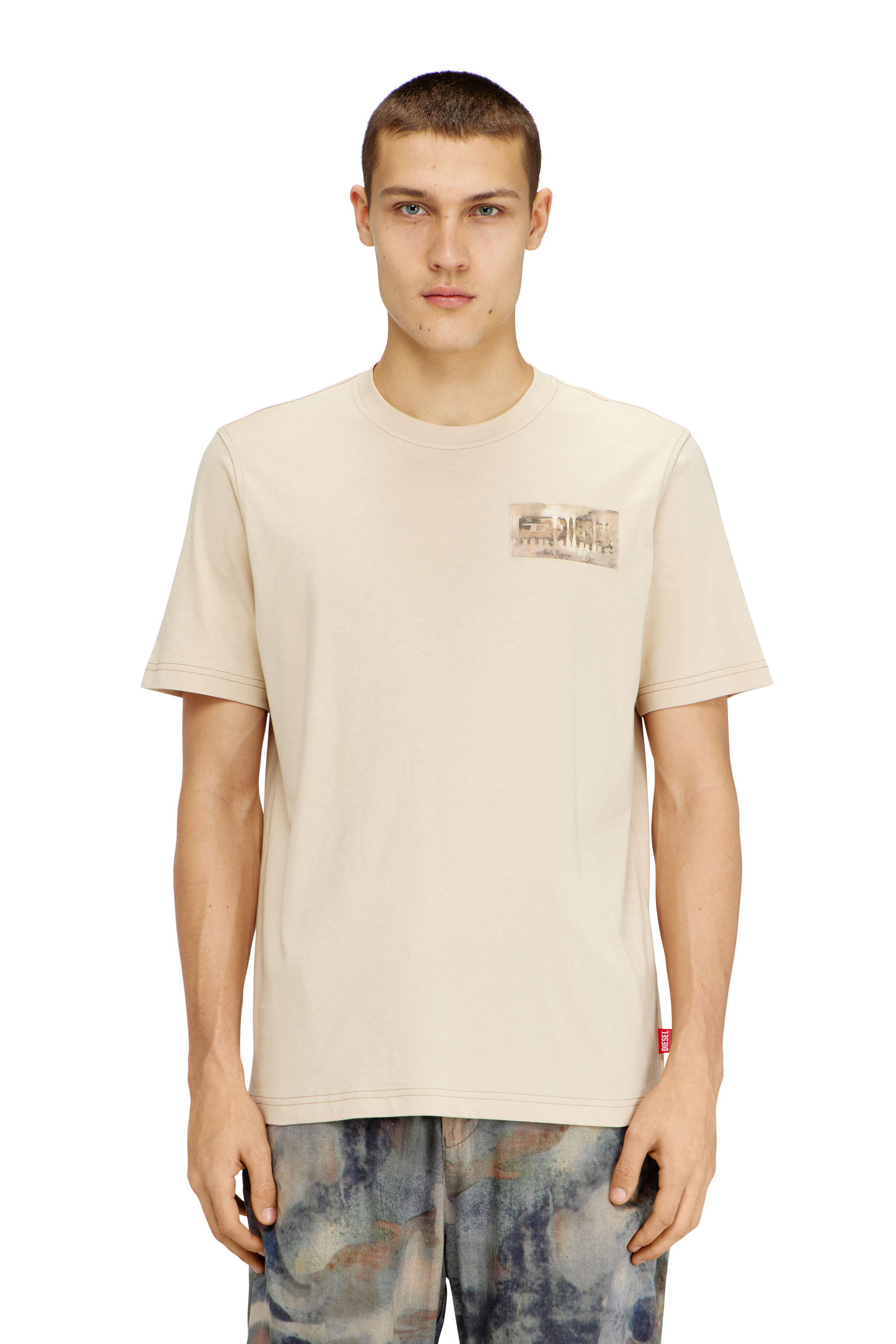Diesel - T-ADJUST-V4, Man's T-shirt with camouflage patch in Light Brown - 1
