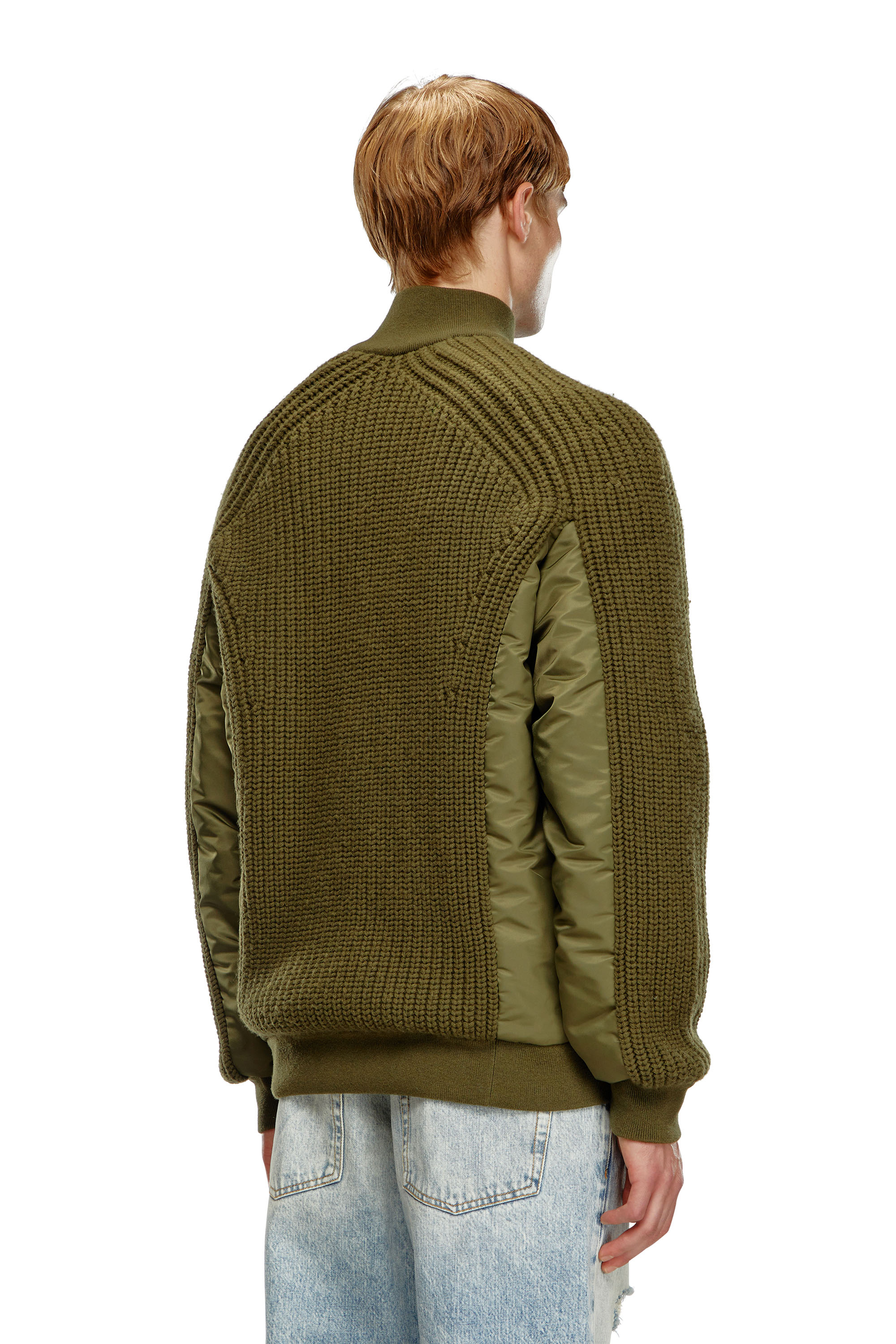 Diesel - K-ARRE, Man's Zip-up cardigan in wool and nylon in Military Green - 4