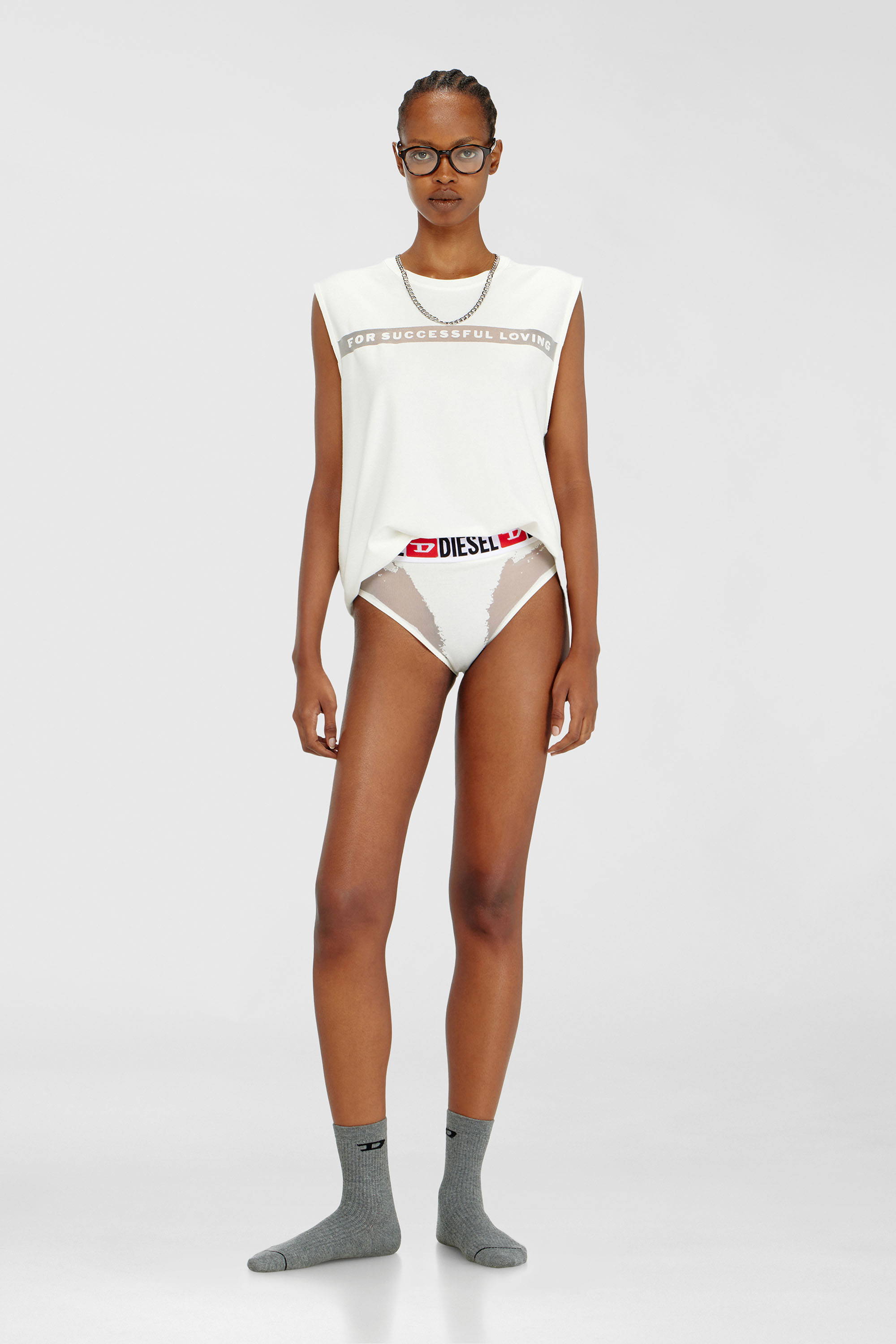 Diesel - PR-SAM-D-CORE, Woman's Briefs with sheer devor&eacute; effect in White - 2