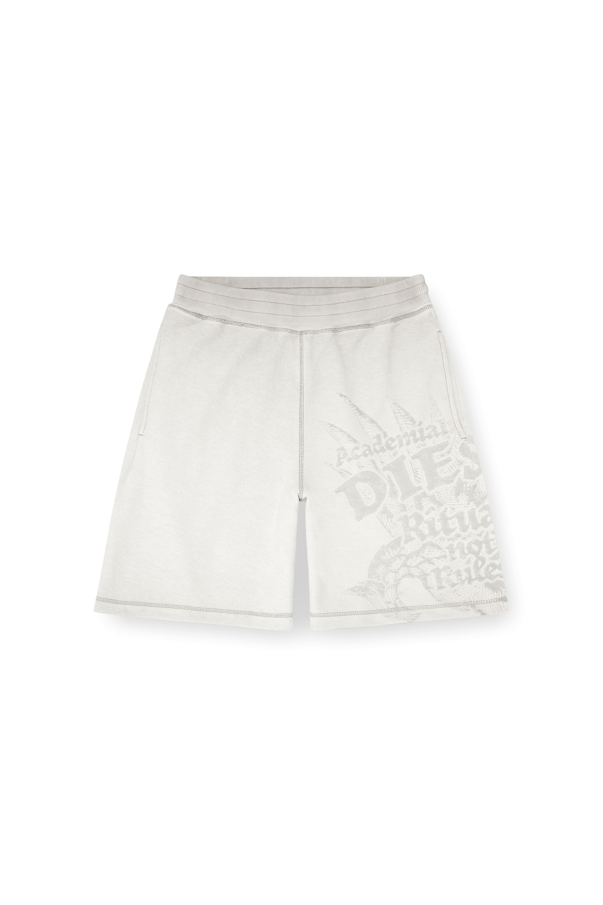 Diesel - P-RAWCROW, Man's Sweatshorts with d&eacute;vor&eacute; motifs in Light Grey - 4