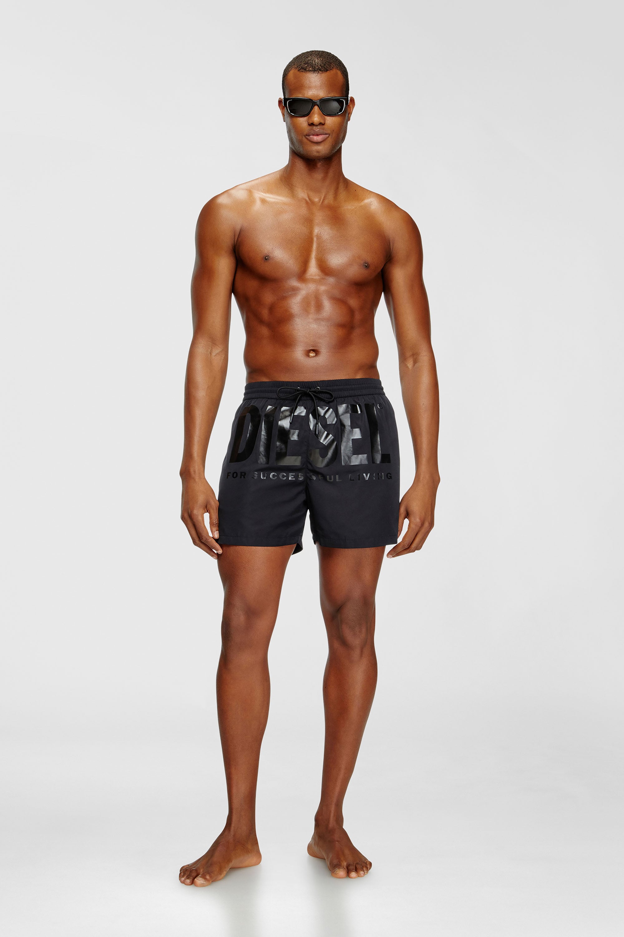 Diesel - KEN-37-D-CORE, Man's Mid-length swim shorts with maxi logo in Black - 2