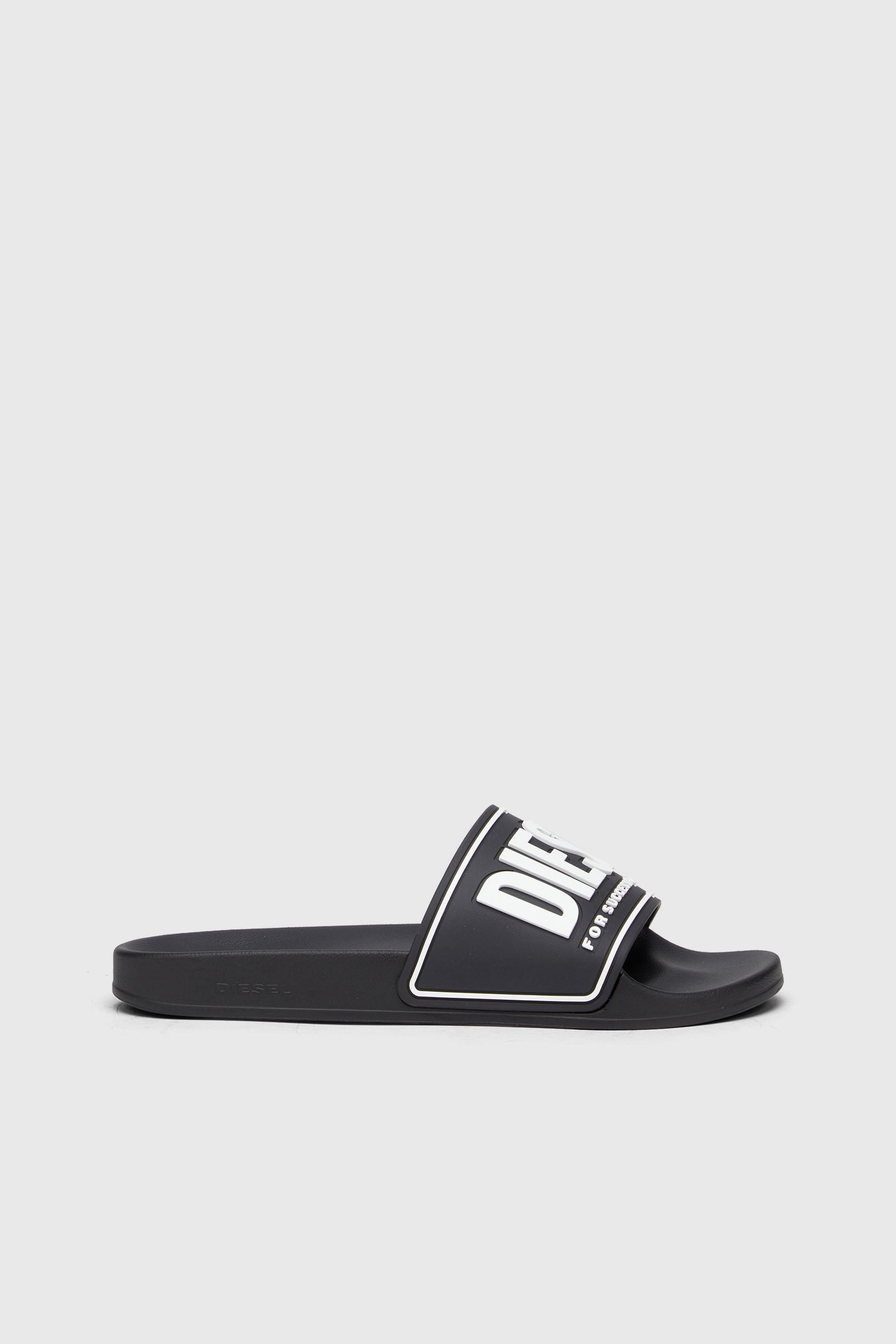 Diesel - SA-MAYEMI CC, Man's Sa-Mayemi-Pool slides with 3D logo in Black/White - 1