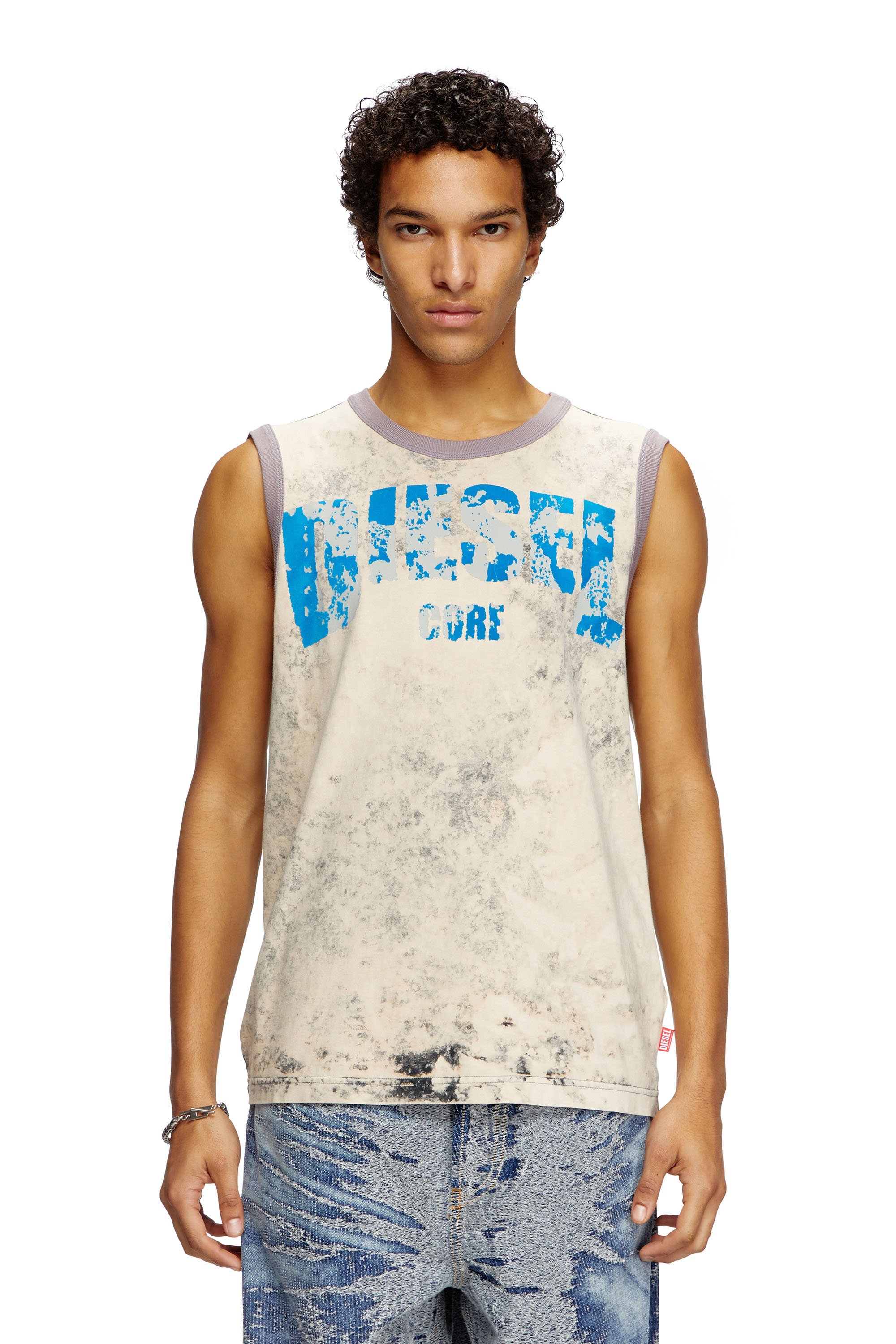 Diesel - T-BISCO-R1, Man's Treated tank top with Diesel Core logo in Light Grey - 1