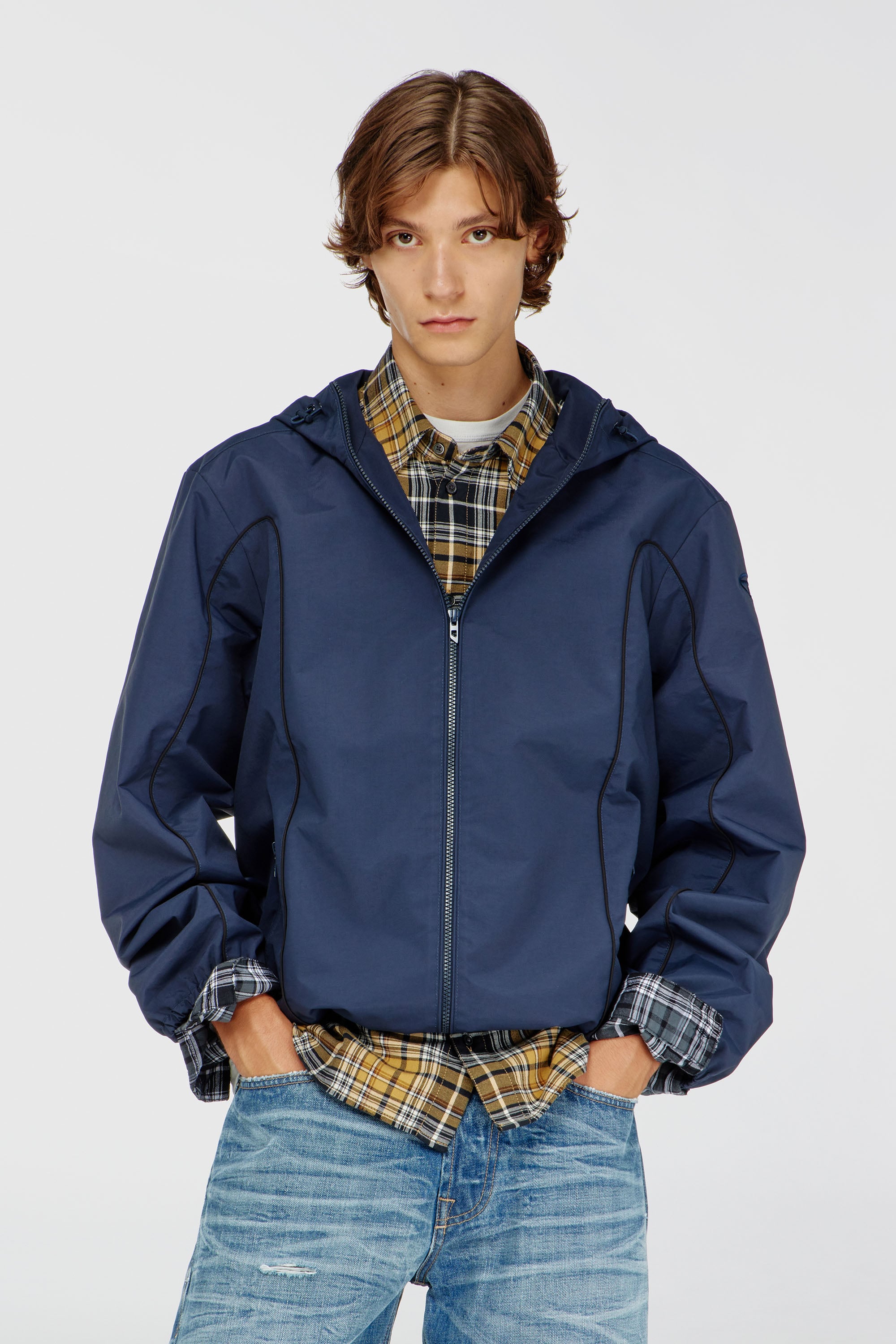 Diesel - J-HIVES-WRD, Man's Windbreaker with contrast piping in Blue - 1