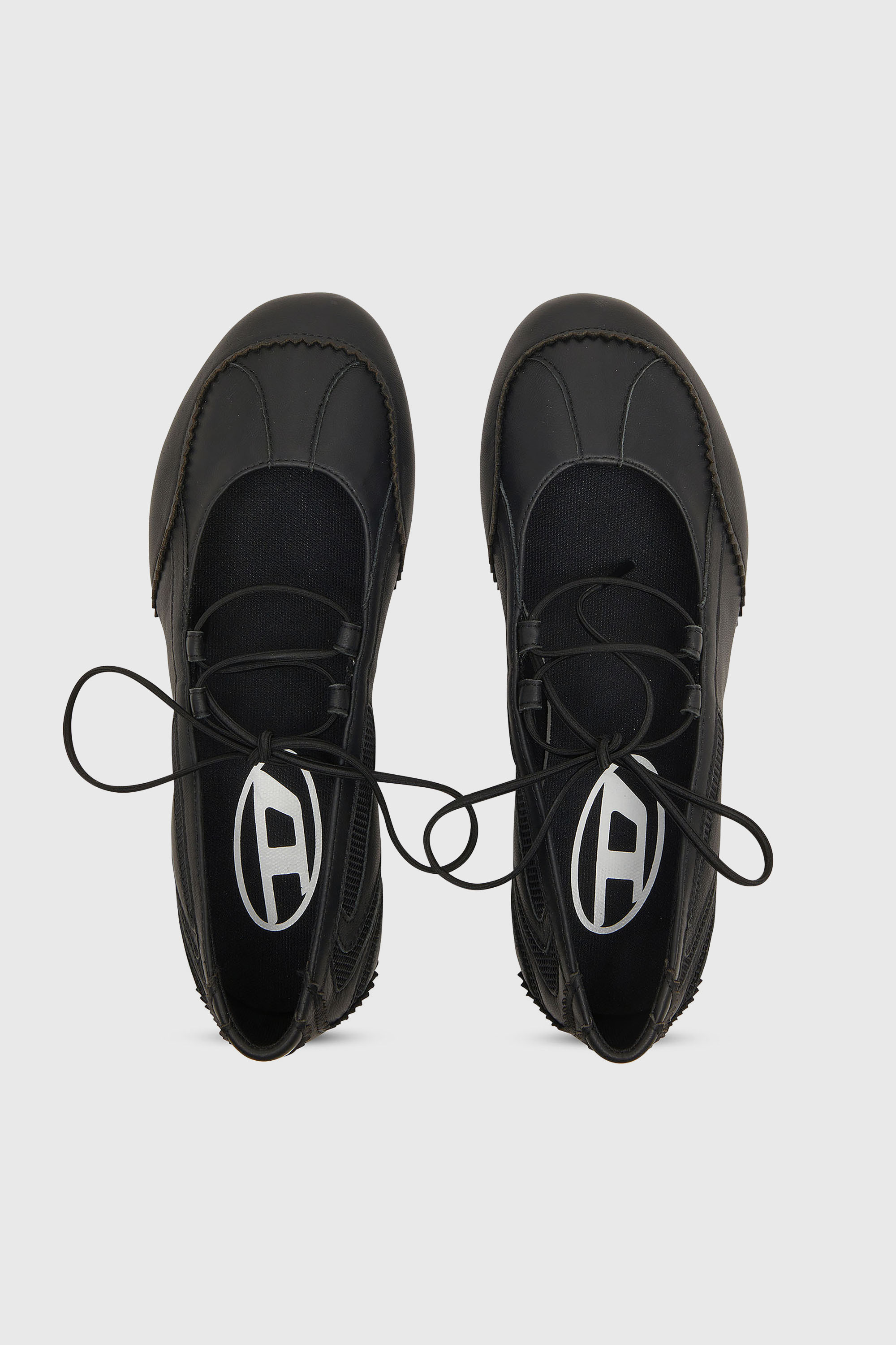 Diesel - D-MILE BALLERINA LACE UP W, Woman's D-Mile - Lace-up ballerina flats in leather and mesh in Black - 4