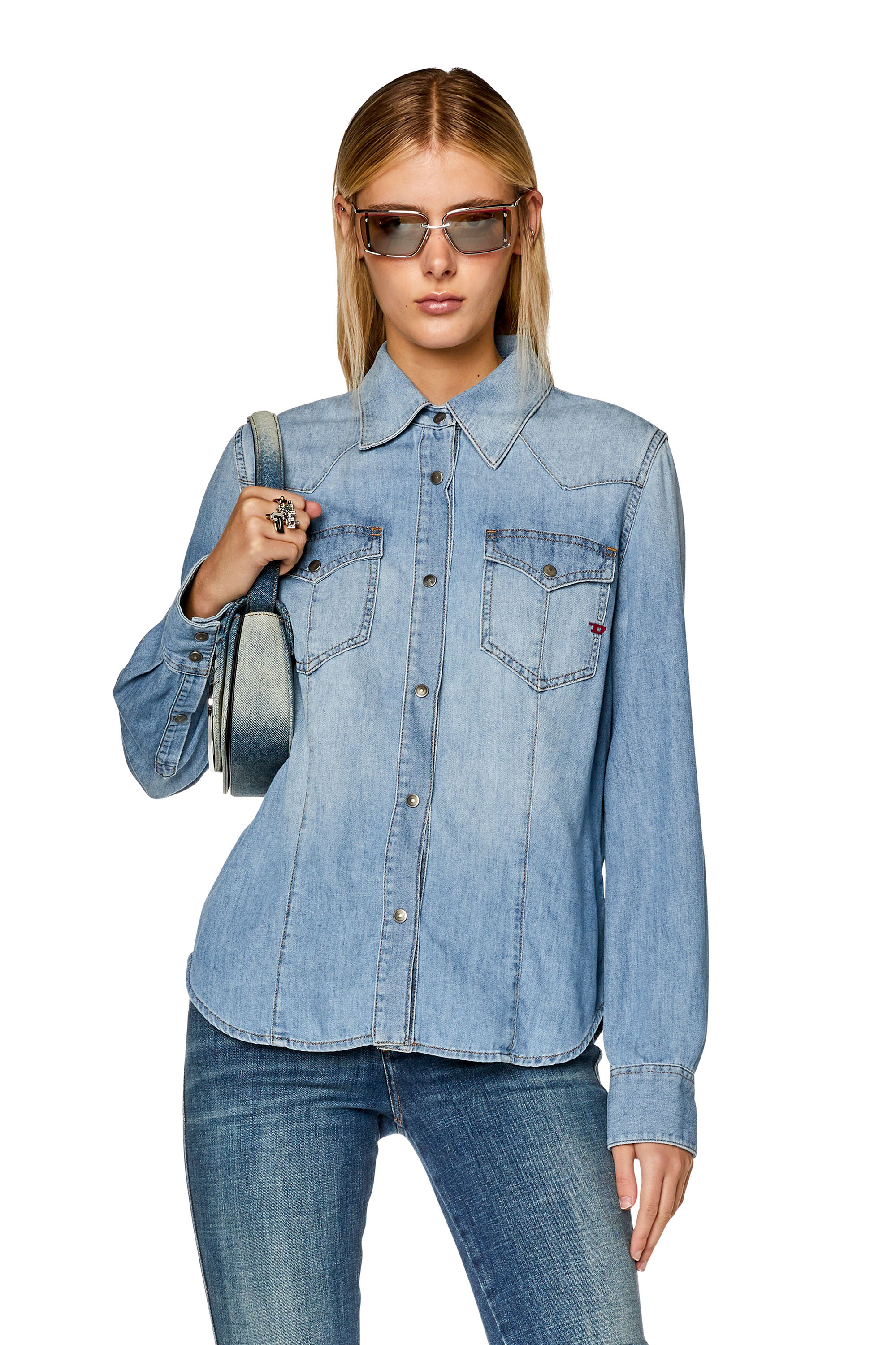 Diesel - DE-WAVES, Woman's Western shirt in denim in Light Blue - 3