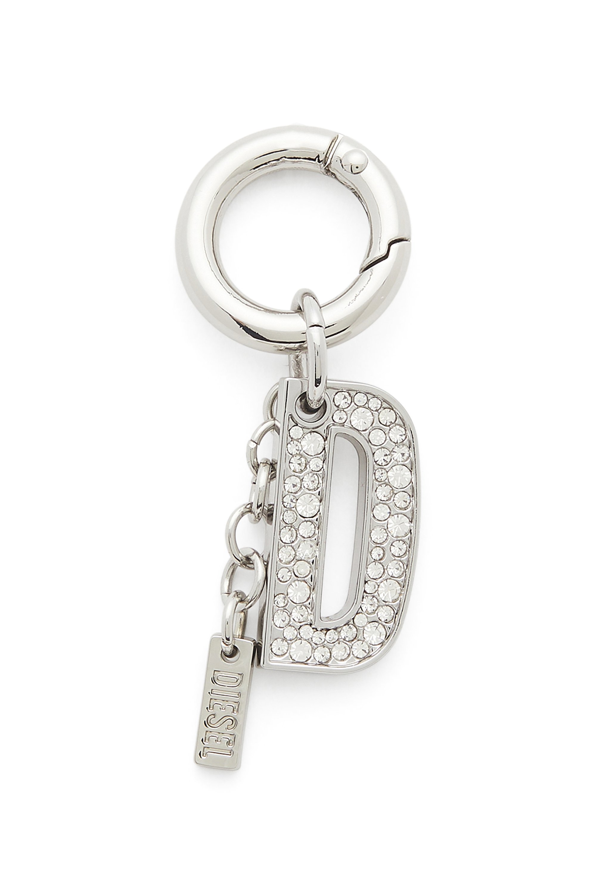 Diesel - CHARM-D, Woman's Metal keyring charm with crystal D in Silver - 1