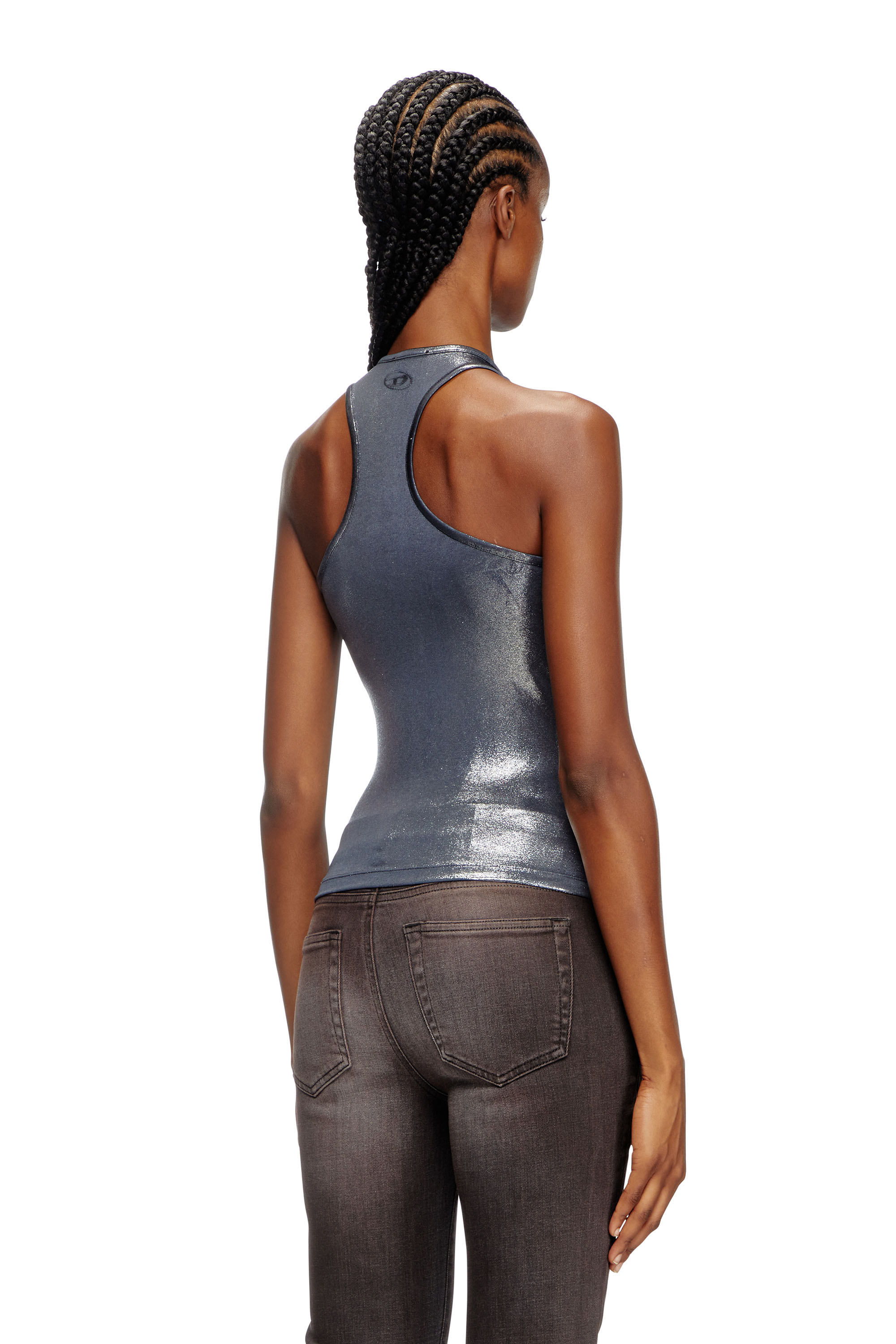 Diesel - T-AMA, Woman's Metallic tank top in Blue - 3