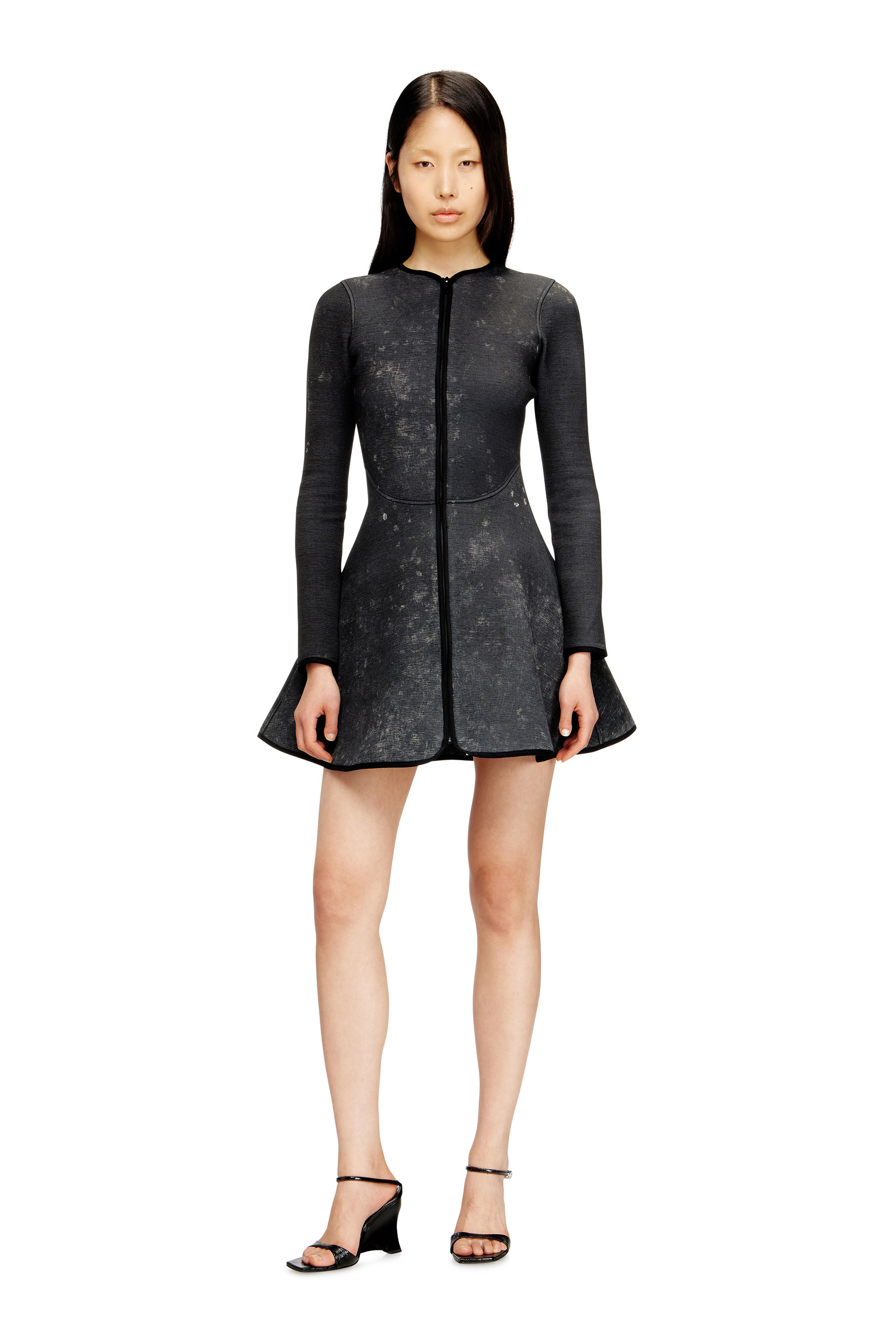 Diesel - D-EOPRE, Woman's Short dress in marbled scuba in Dark grey - 1